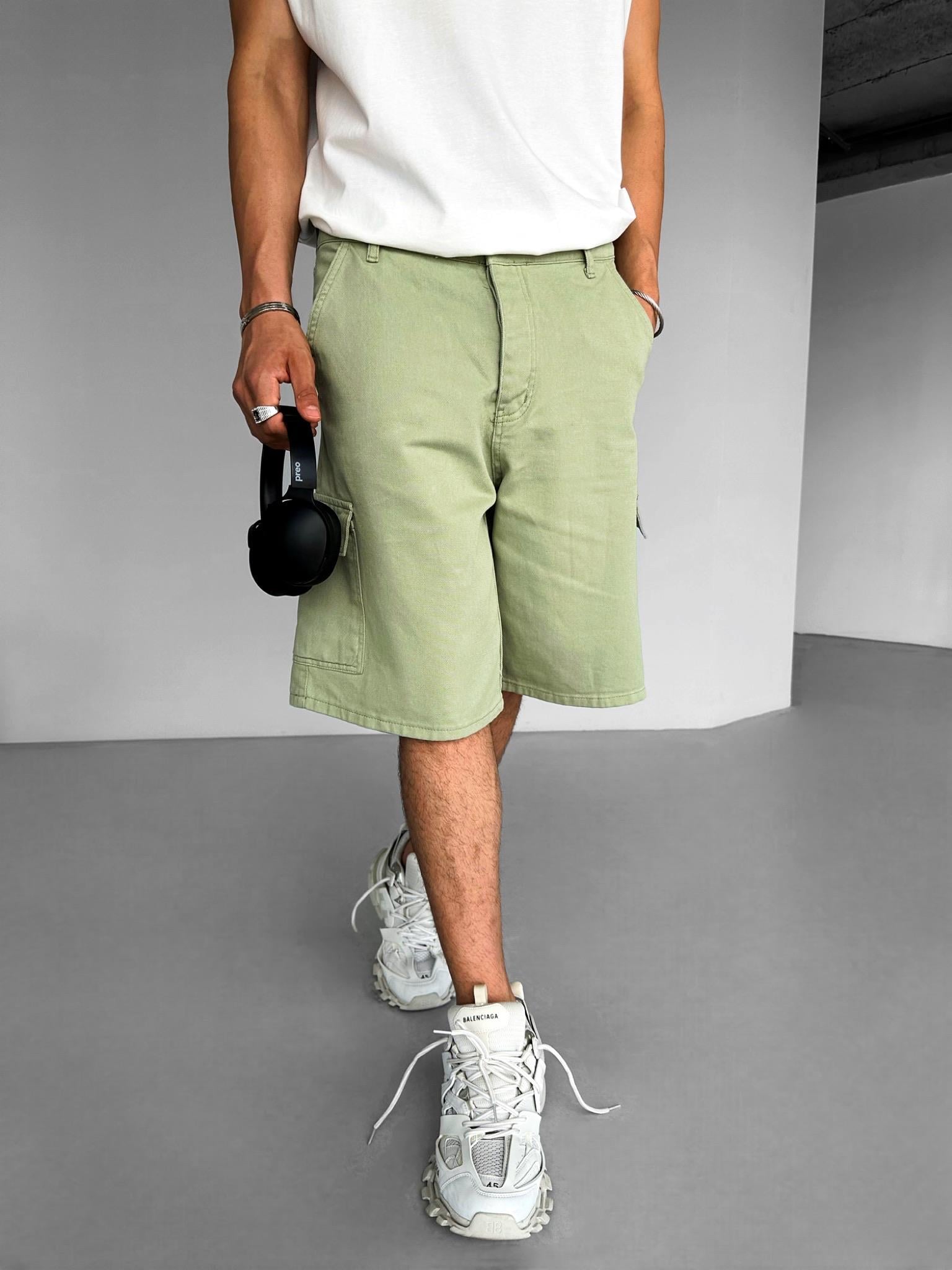 Erkek Süper Baggy Fit Kargo Cepli Şort Yeşil