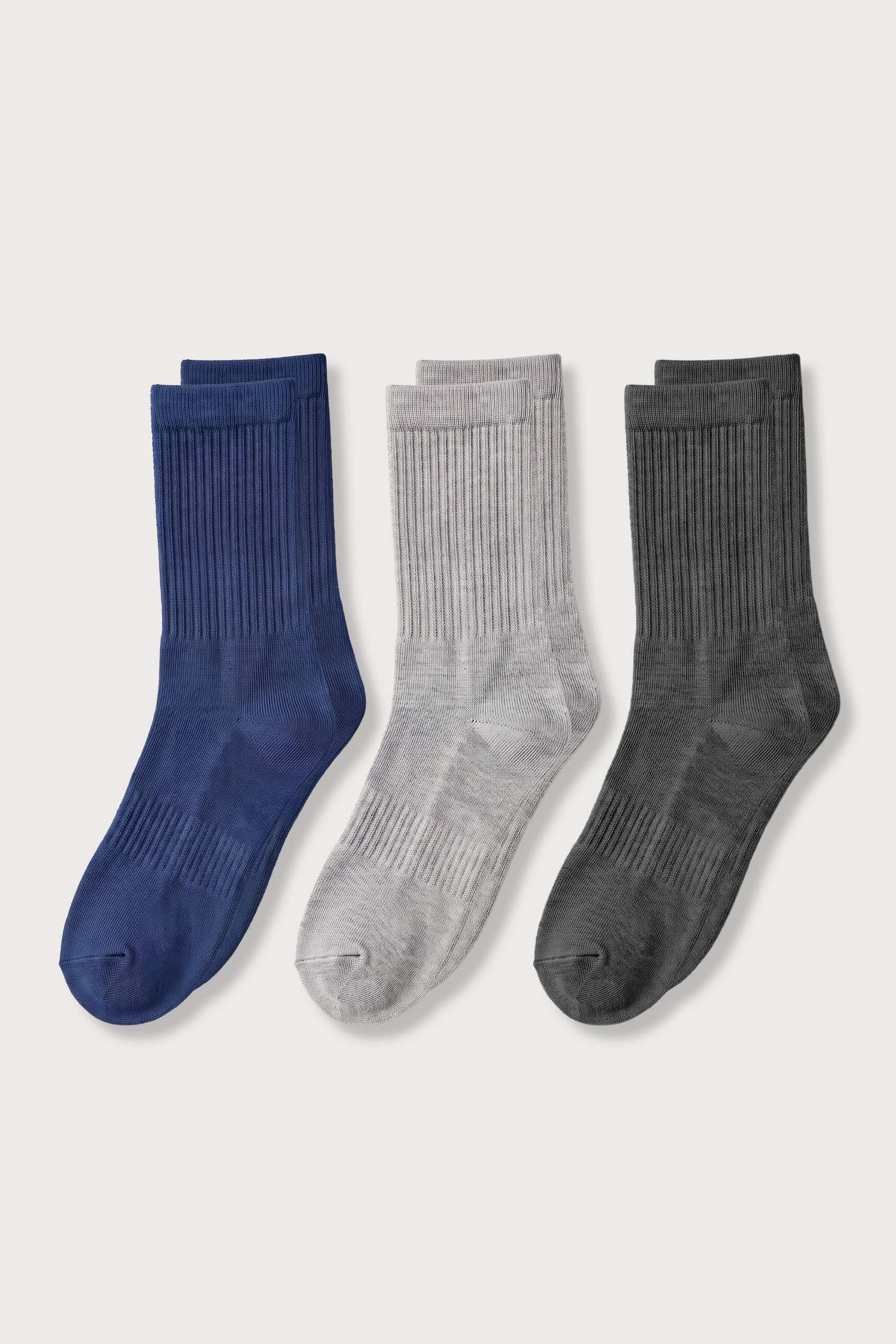Unisex 3'Lü Çok Renkli Basic Ribanalı Pamuklu Çorap Gri