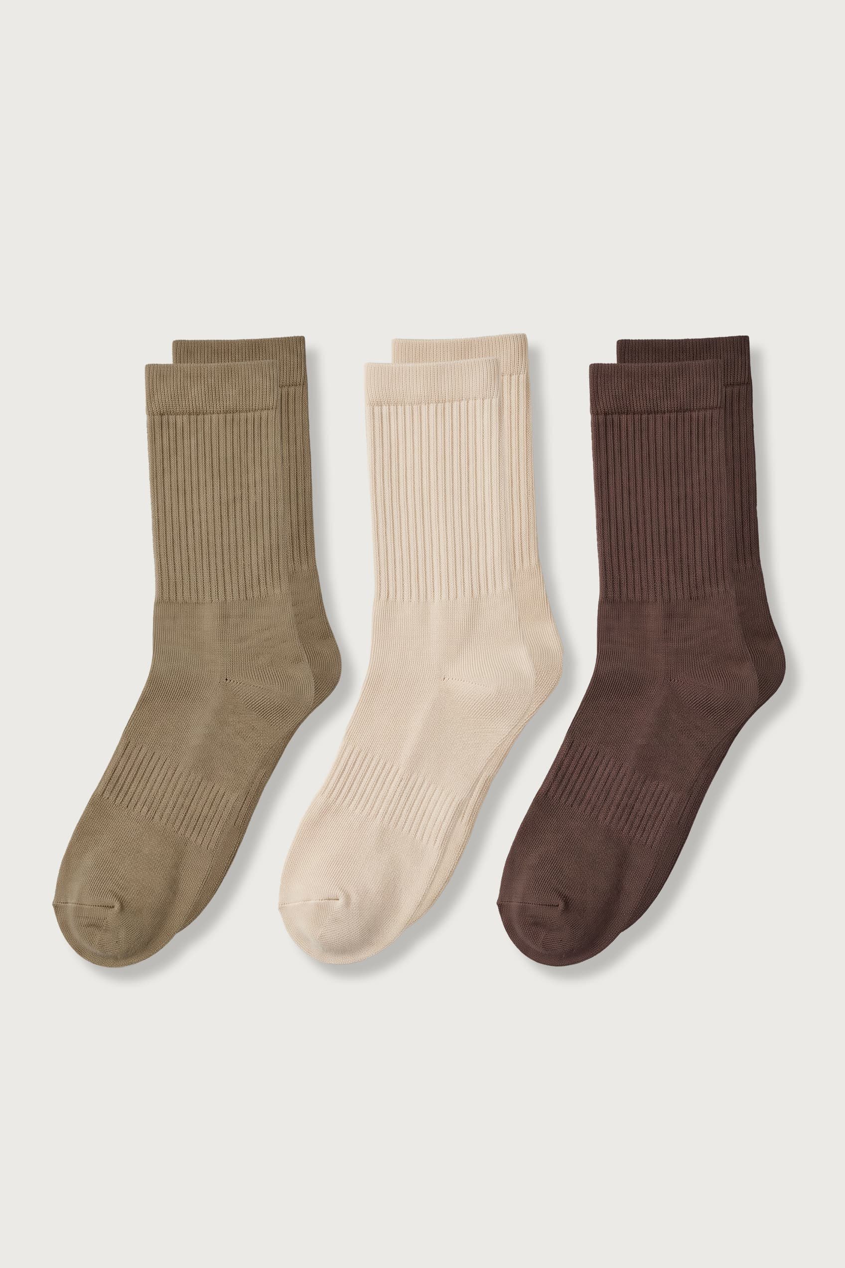 Unisex 3'Lü Çok Renkli Basic Ribanalı Pamuklu Çorap Kahverengi