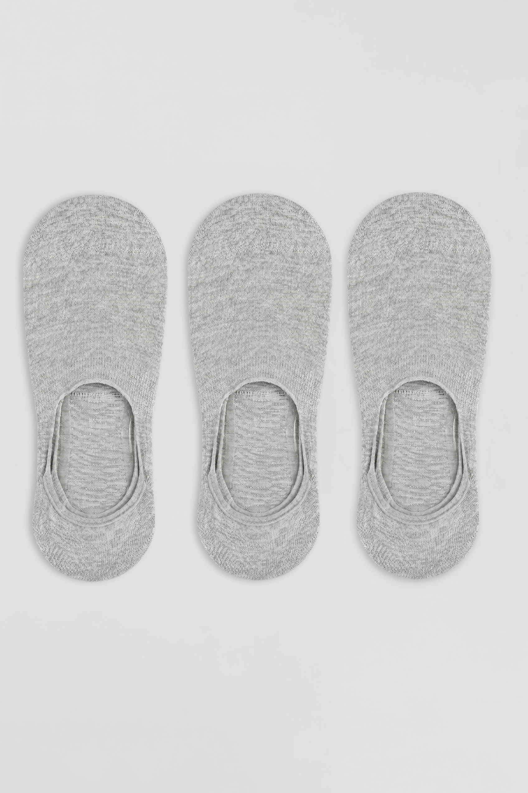 Unisex Bambu Silikonlu Görünmez Babet Çorap 3'lü Set Gri Melanj
