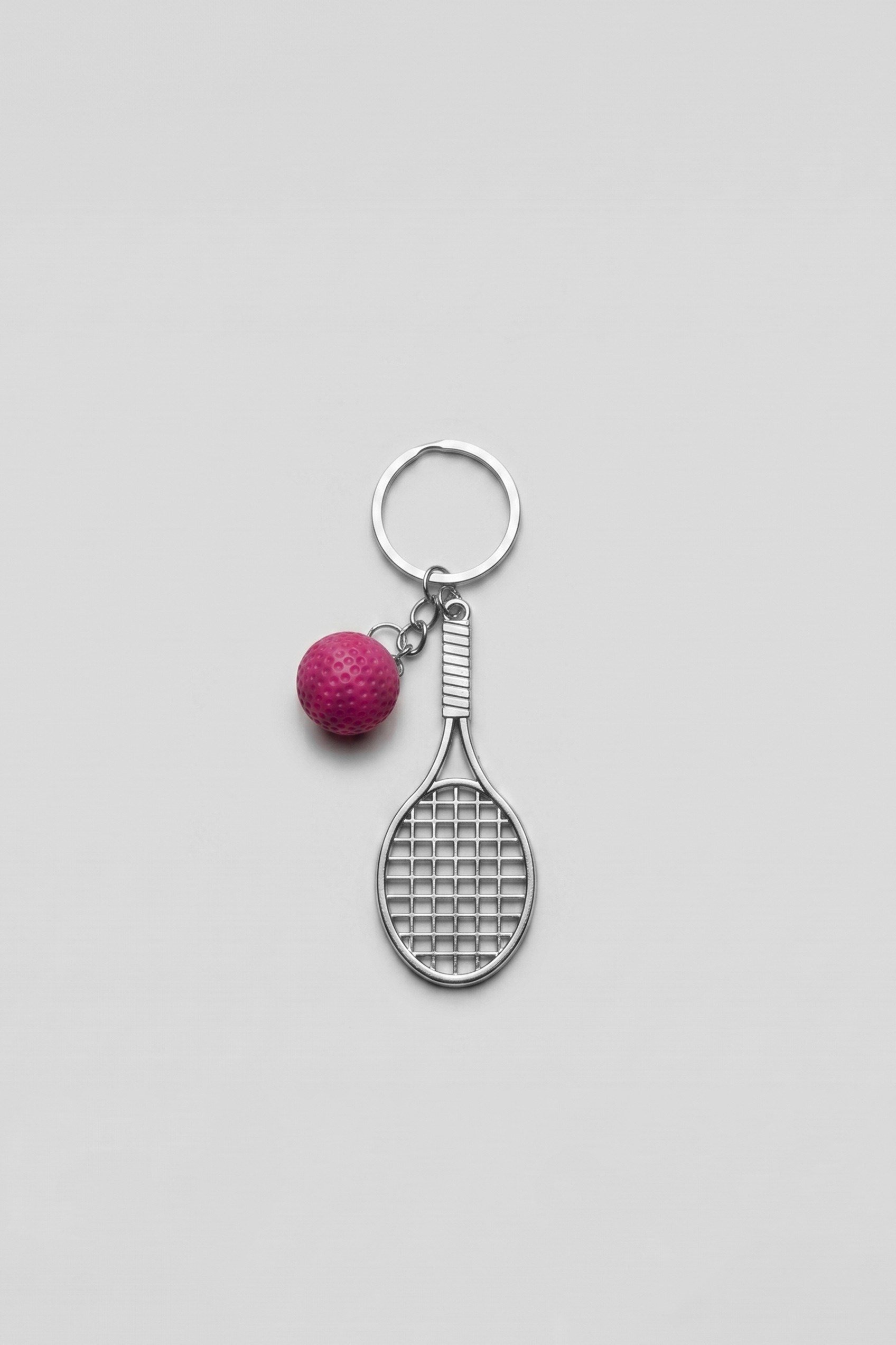 Unisex Metal Tenis Raketi Anahtarlık Fuşya