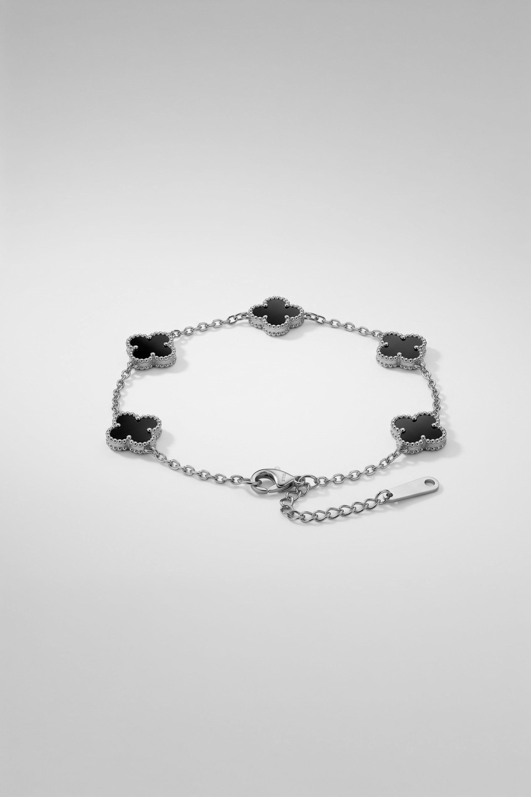 Unisex Minimal Çelik Yonca Bileklik Siyah