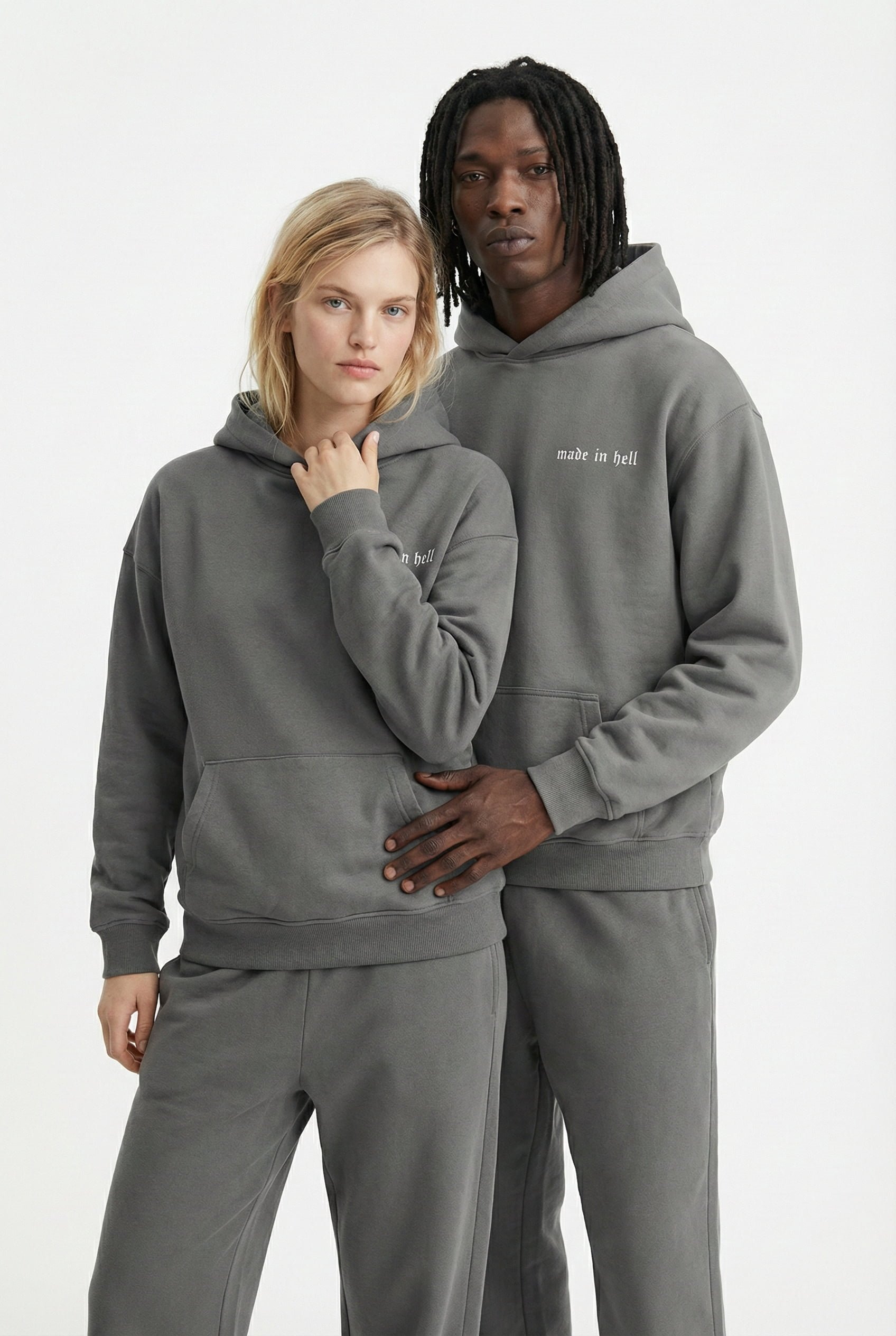 Unisex Oversize Baskılı Premium 3 İplik Kapüşonlu Sweatshirt Gri