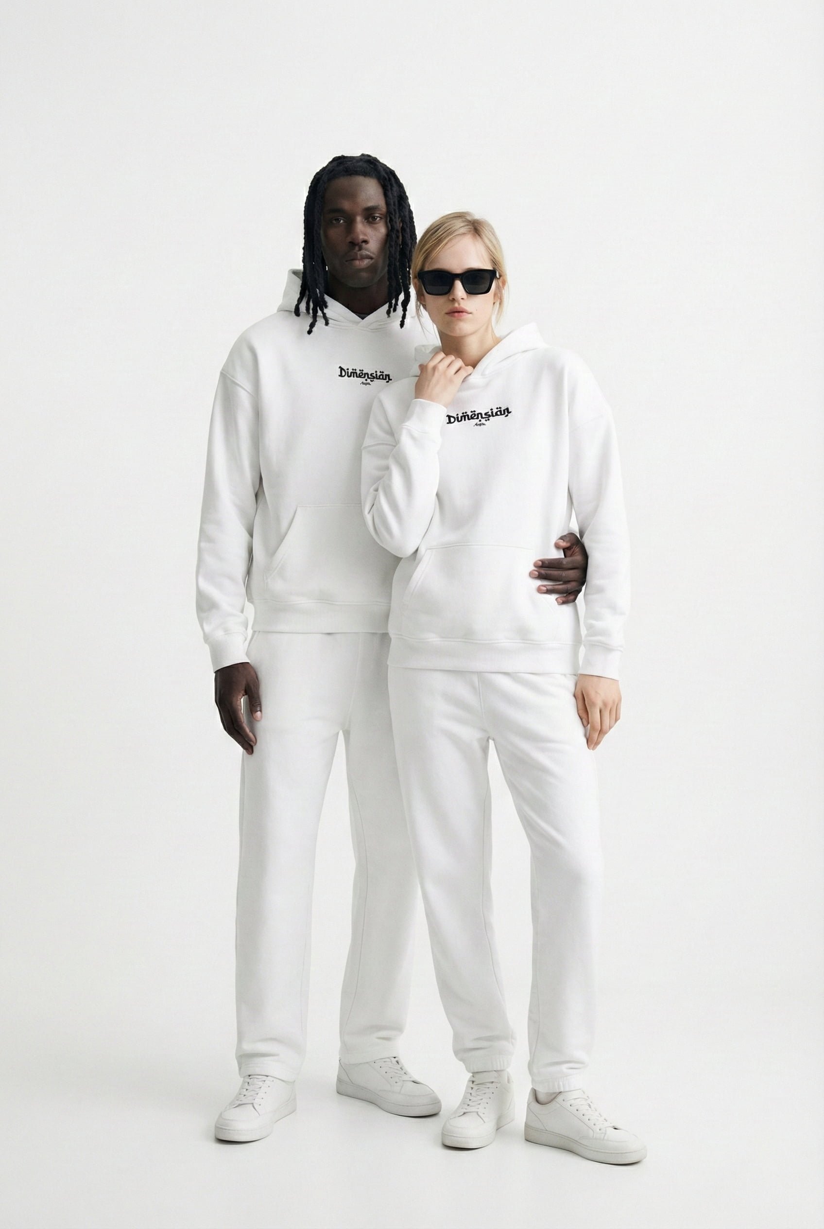 Unisex Oversize Kabartma Baskılı Premium Kapüşonlu Sweatshirt Ekru Siyah