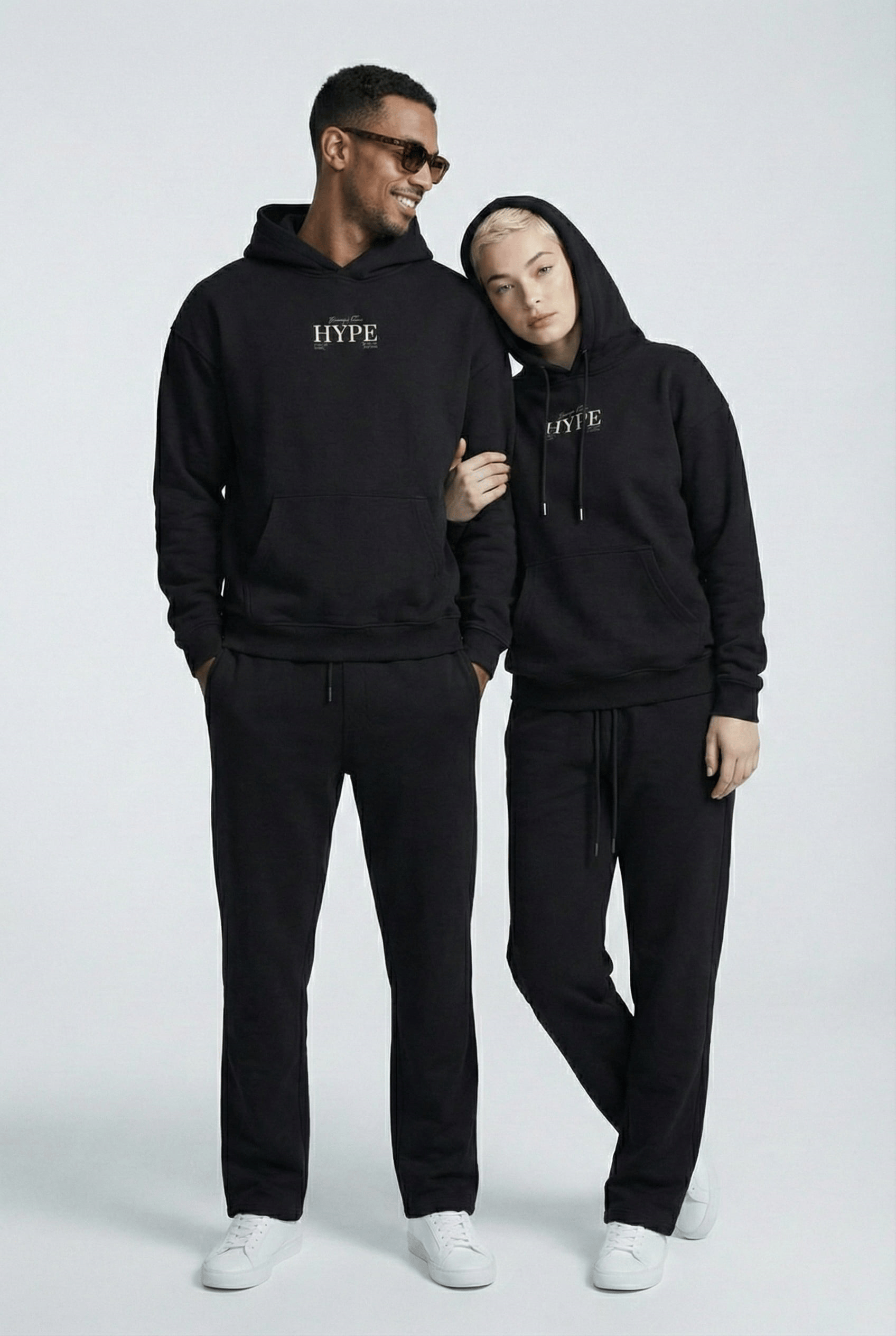 Unisex Oversize Kabartma Baskılı Premium Kalın Kapüşonlu Sweatshirt Siyah