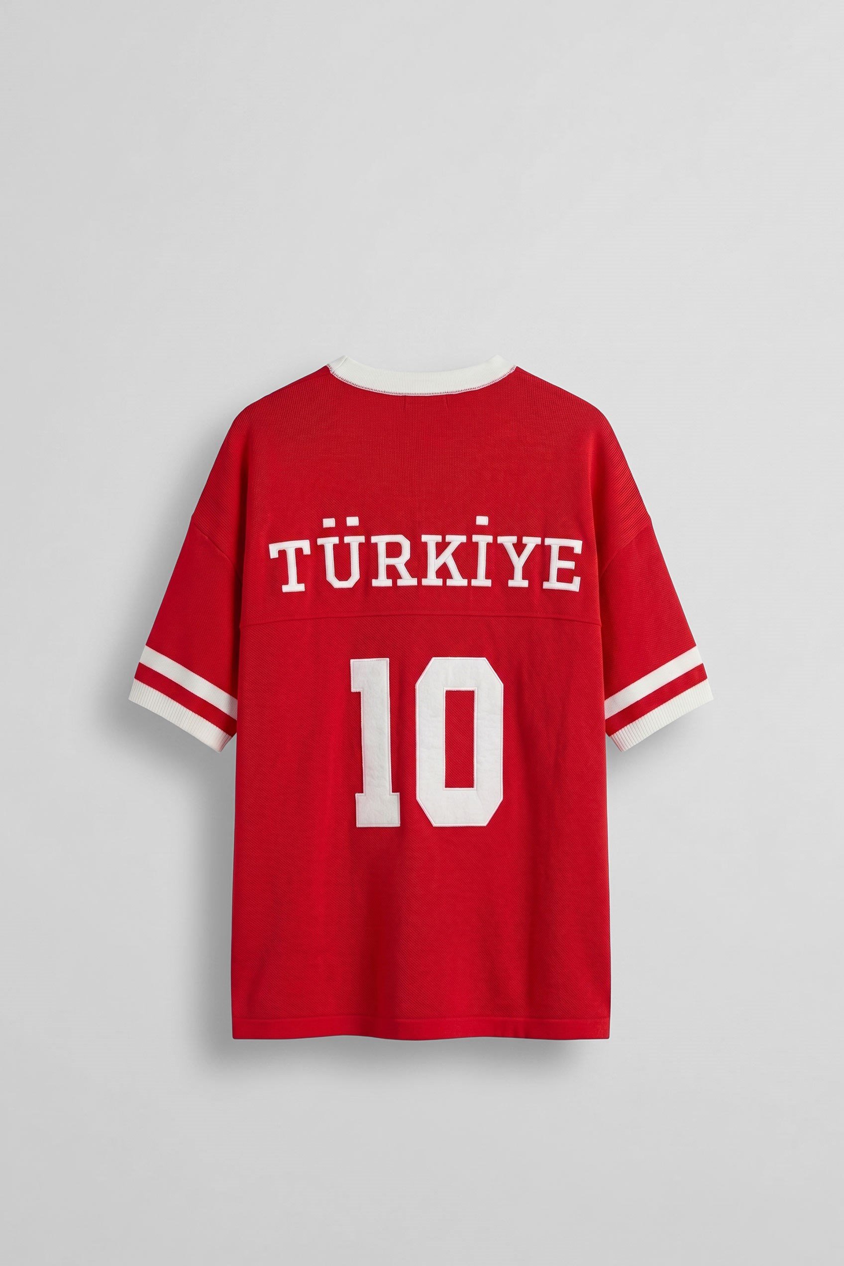 Unisex Oversize Premium Ay Yıldız Triko Forma T-Shirt Kırmızı