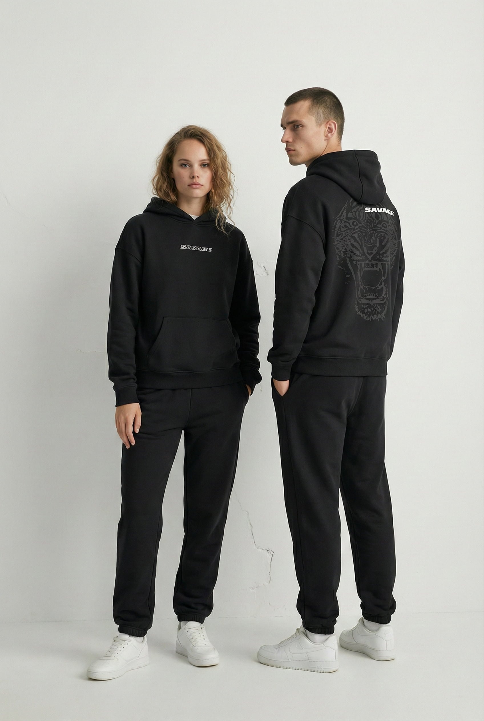 Unisex Oversize Savage Grafik Baskılı Kalın Kapüşonlu Sweatshirt Siyah