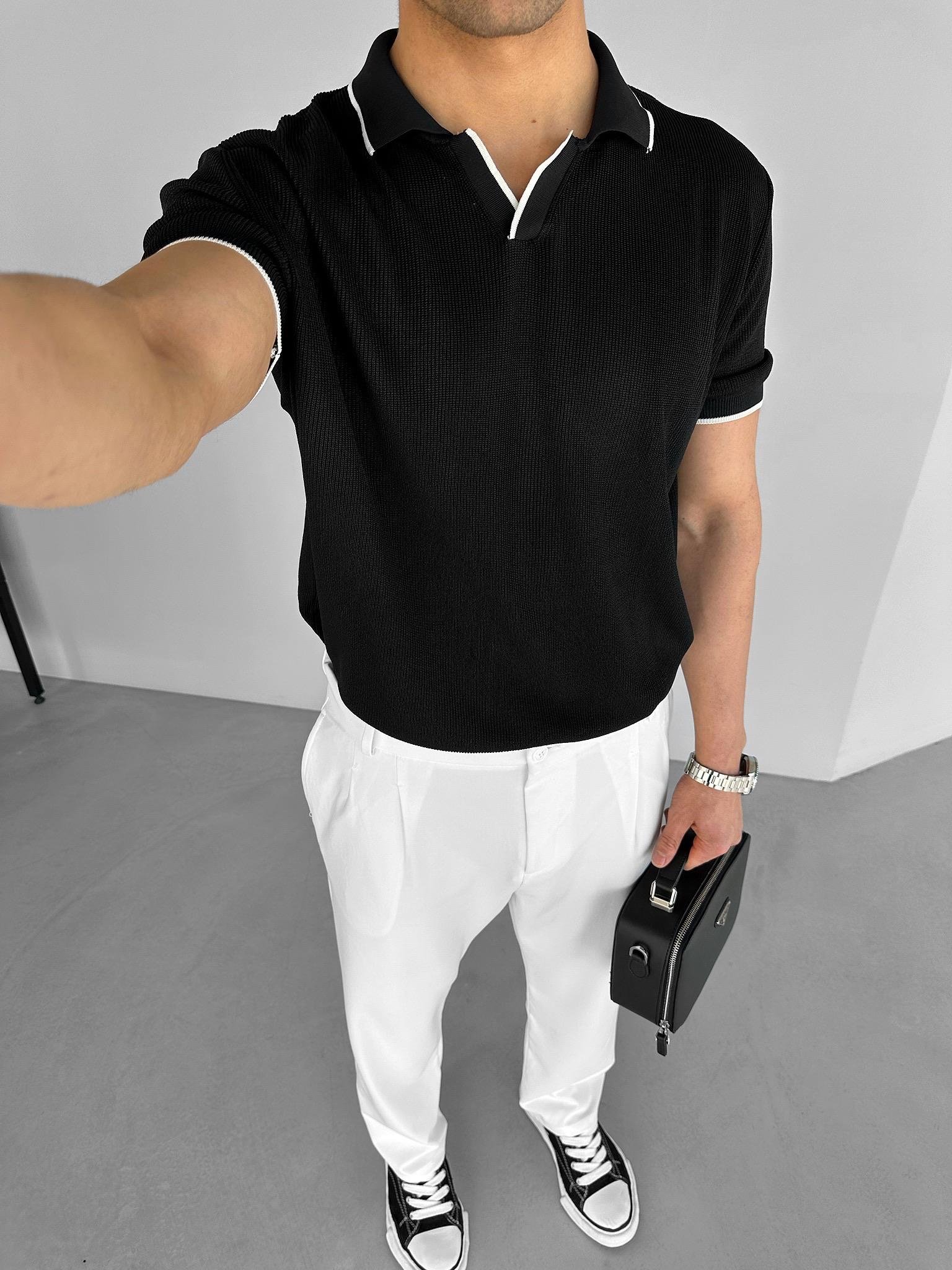 Erkek Polo Yaka Triko T-Shirt Siyah
