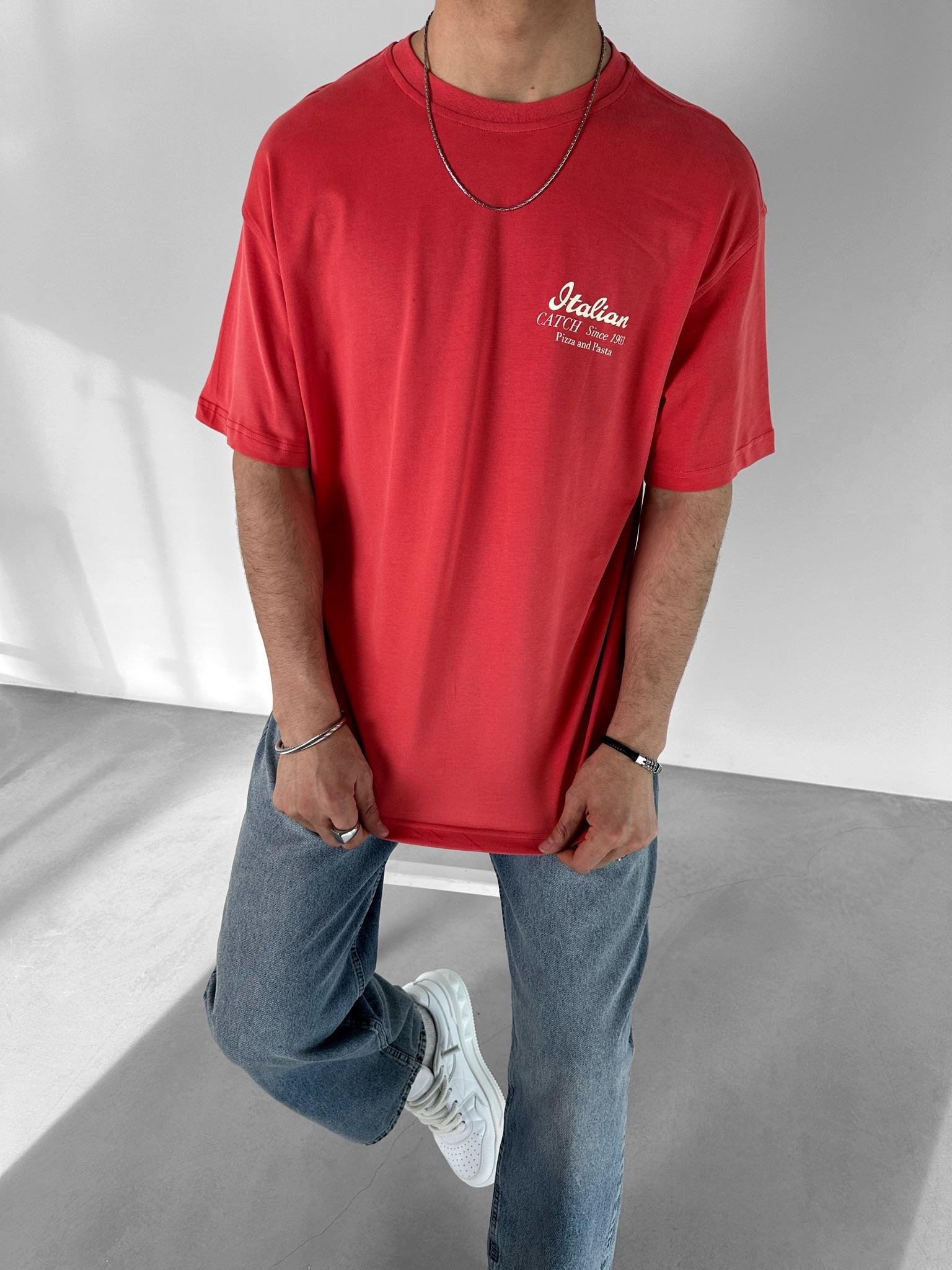 %100 Pamuk Dokulu Oversize Tişört Nar Çiçeği