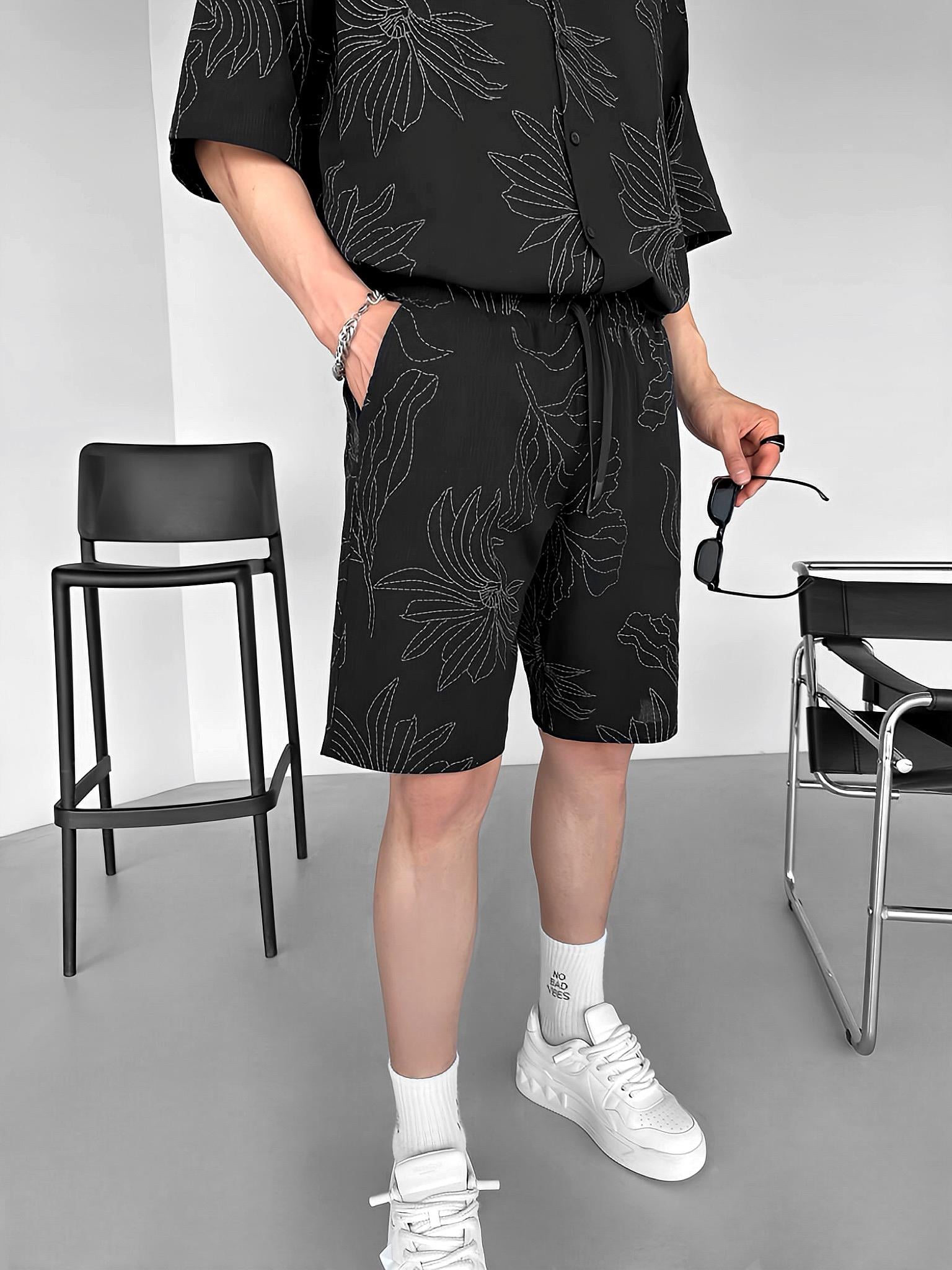 Baggy Fit Baskılı Şort Siyah