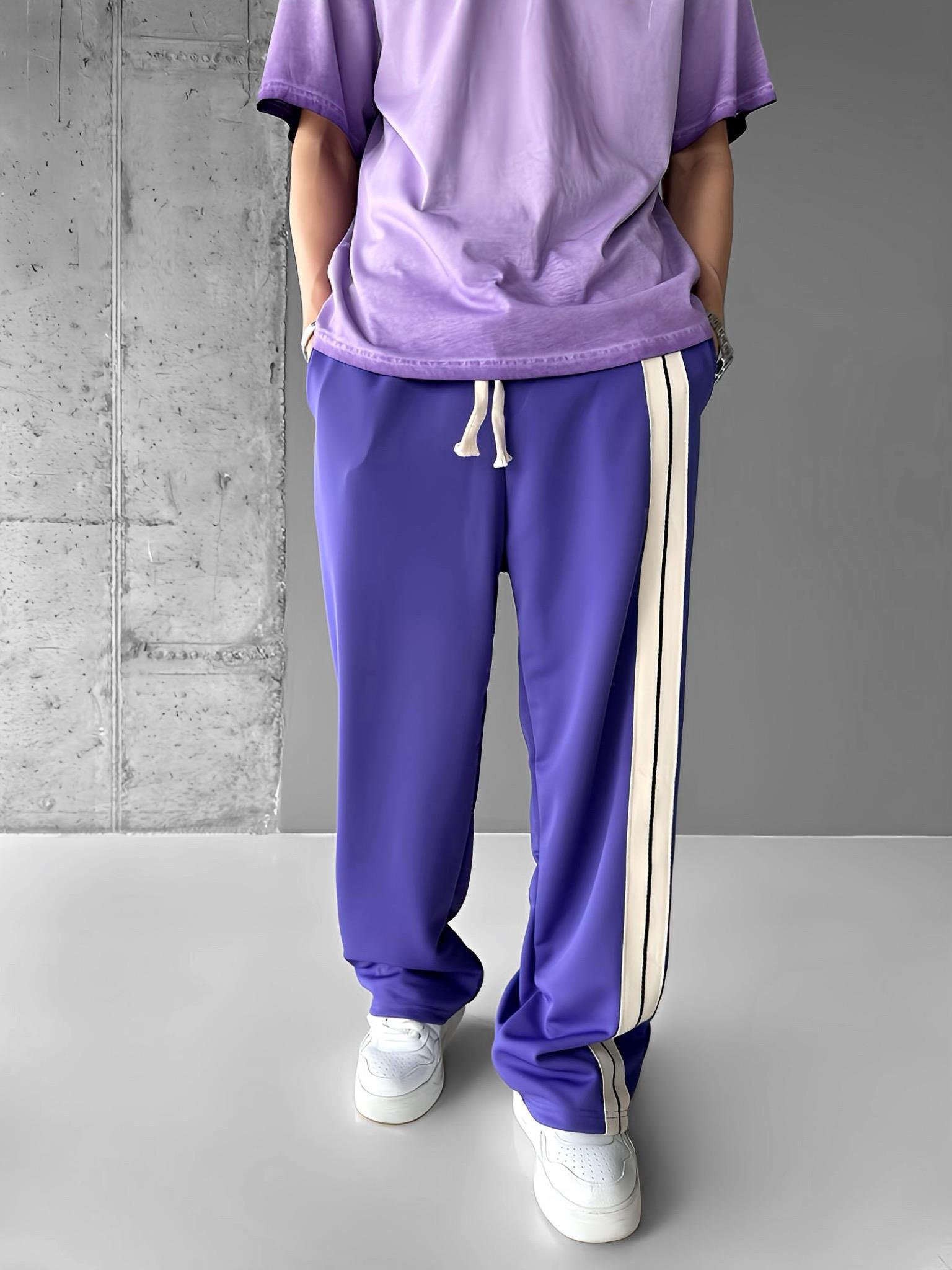 Baggy Fit Çift Çizgili Yazlık Eşofman Mor