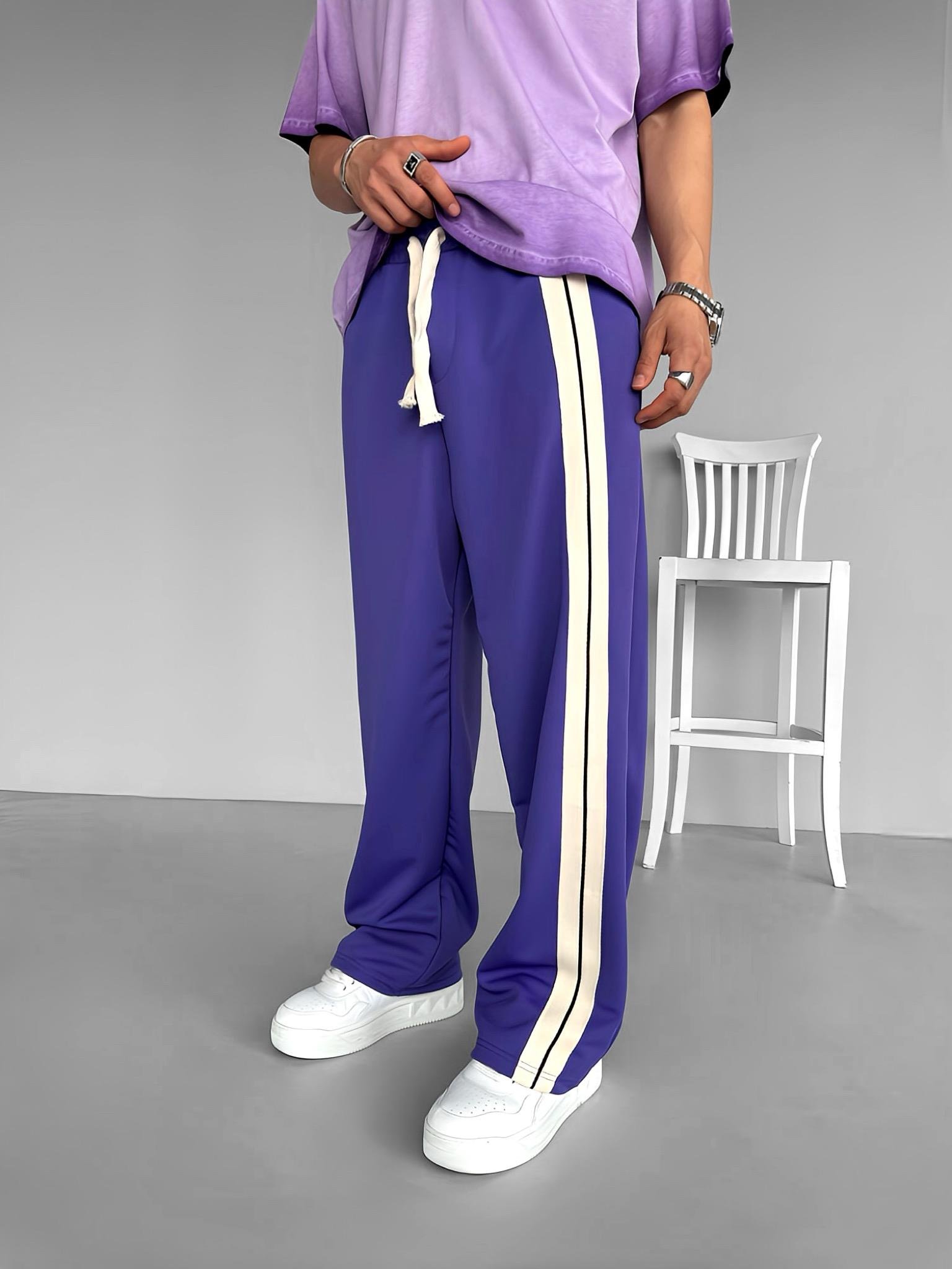 Baggy Fit Çift Çizgili Yazlık Eşofman Mor