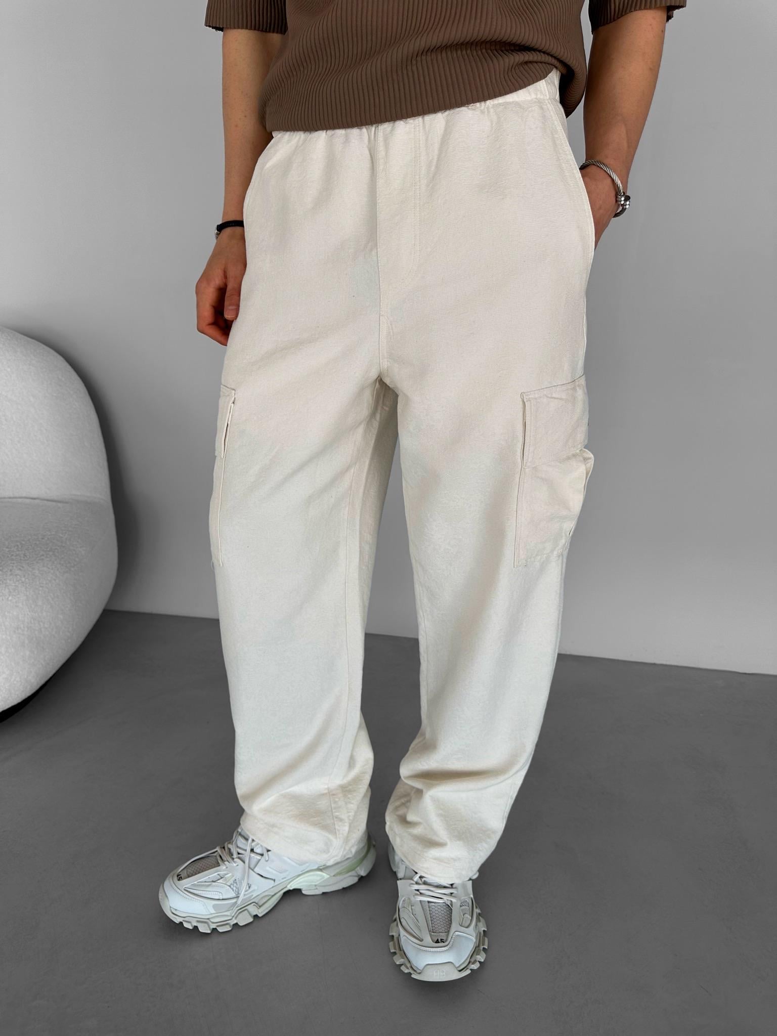 Baggy Fit Desenli Pantolon Ekru