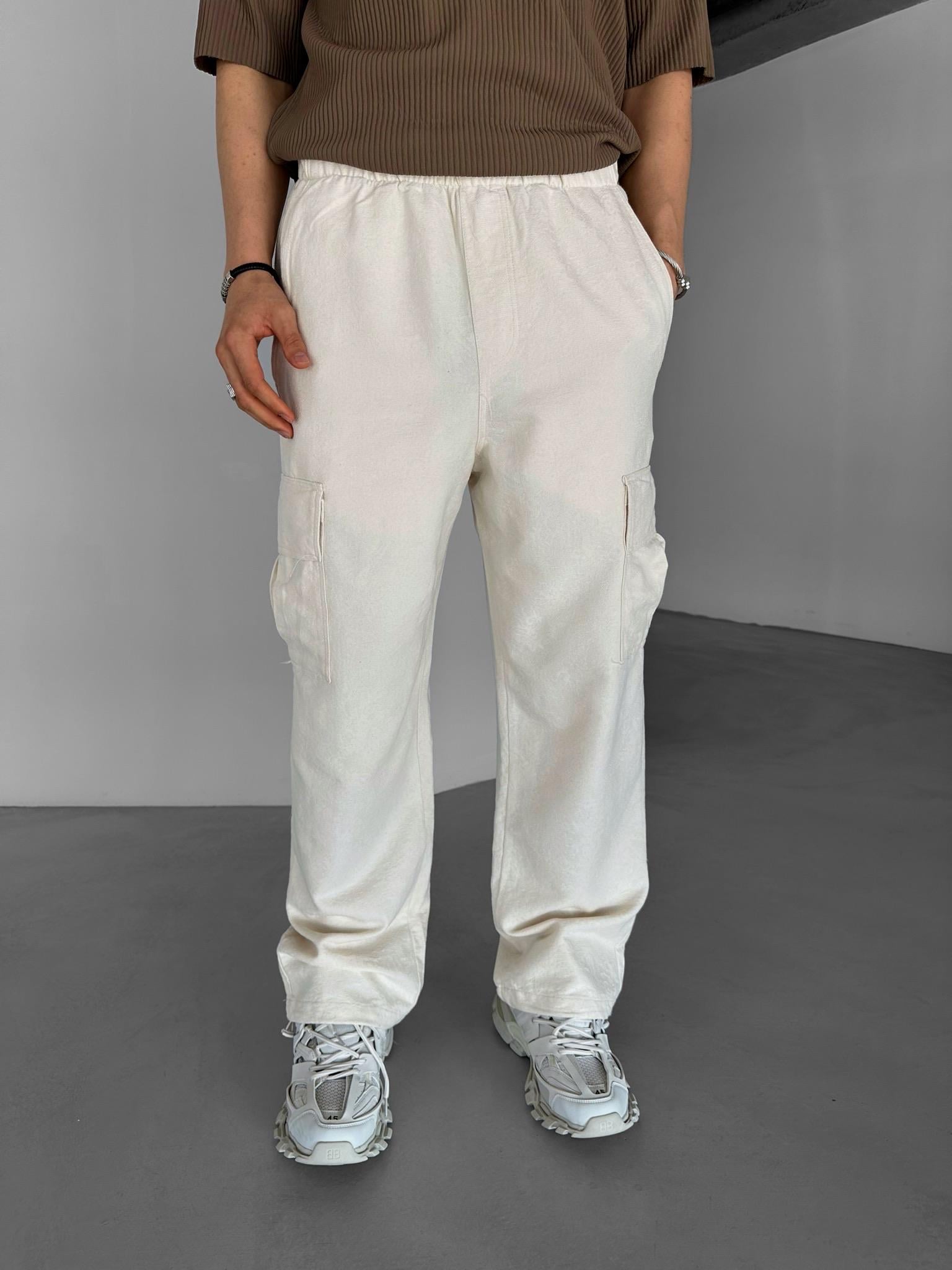 Baggy Fit Desenli Pantolon Ekru
