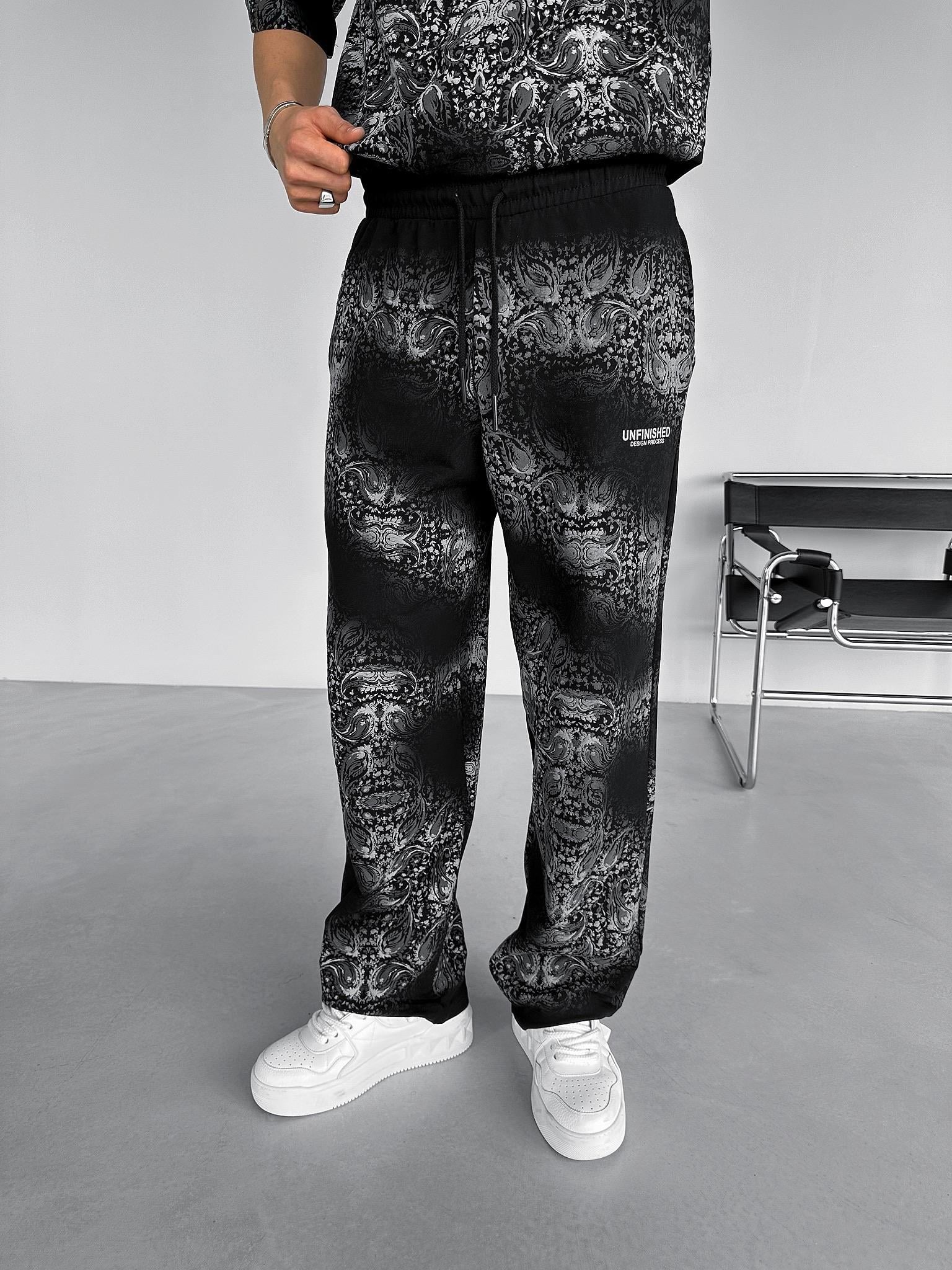Baggy Fit Desenli Pantolon Siyah