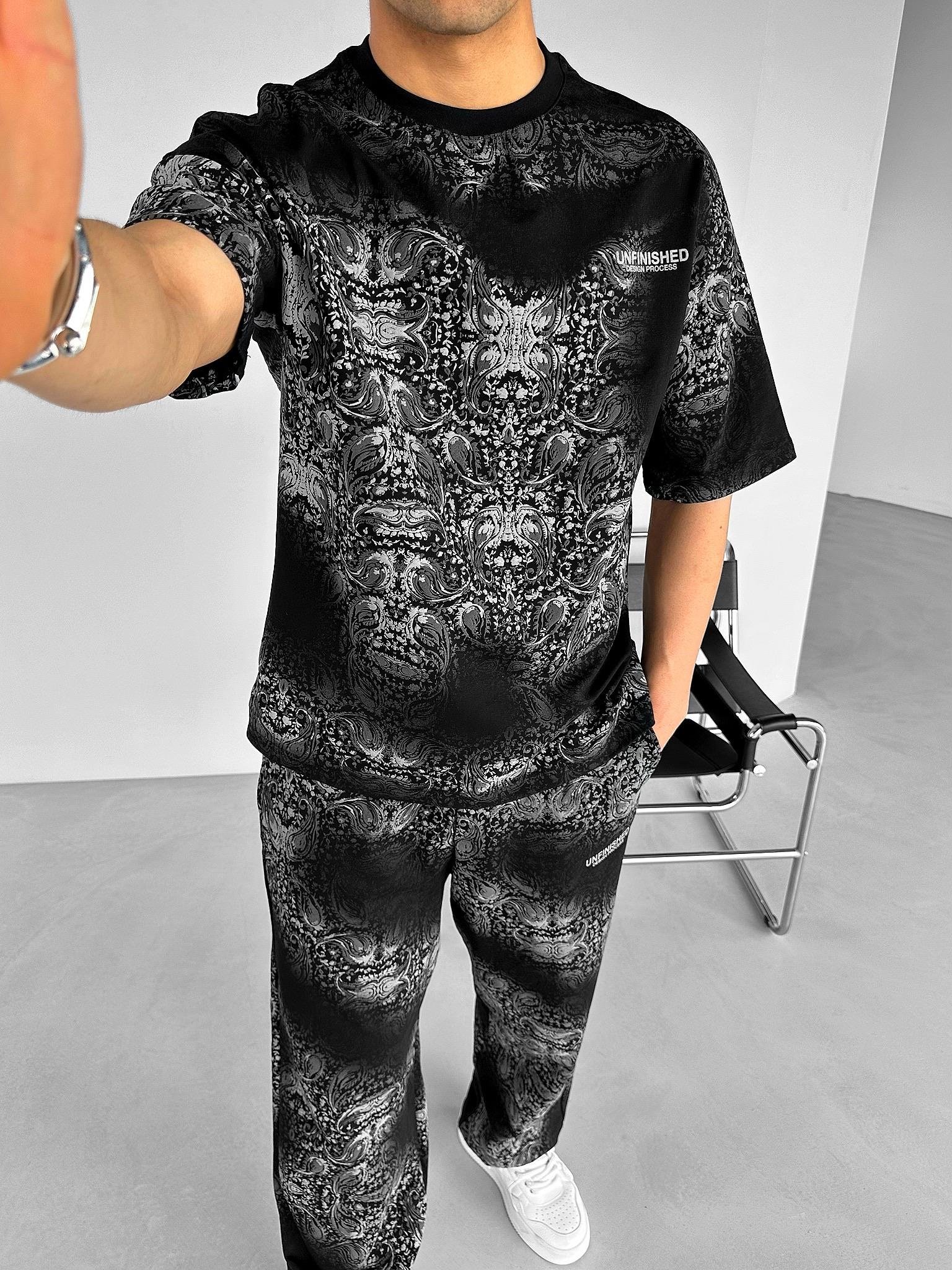 Baggy Fit Desenli Pantolon Siyah