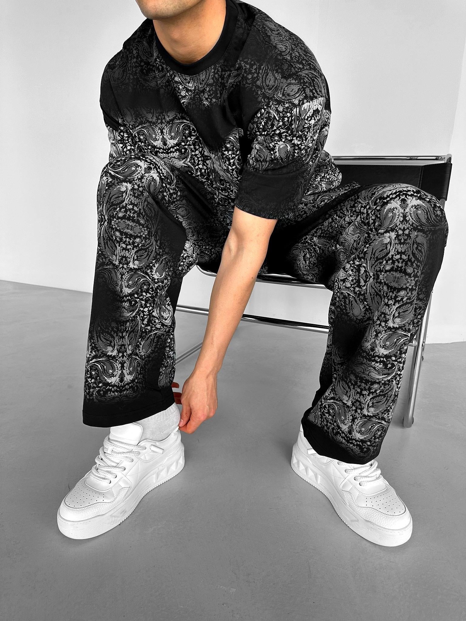 Baggy Fit Desenli Pantolon Siyah