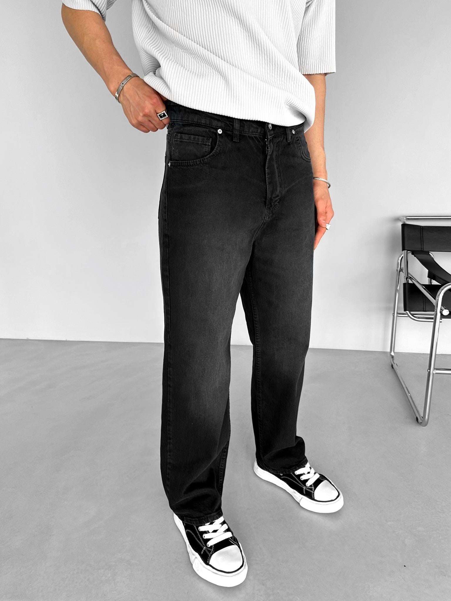 Baggy Fit Dikişli Yıkamalı Jean Kot Pantolon Siyah