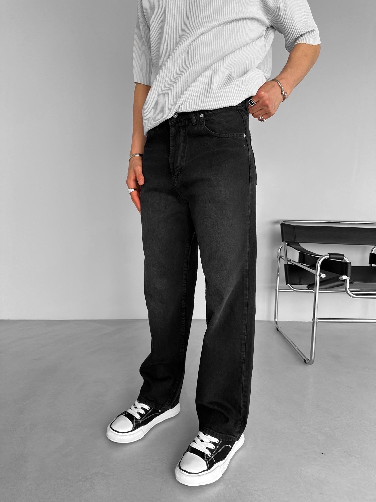 Baggy Fit Dikişli Yıkamalı Jean Kot Pantolon Siyah