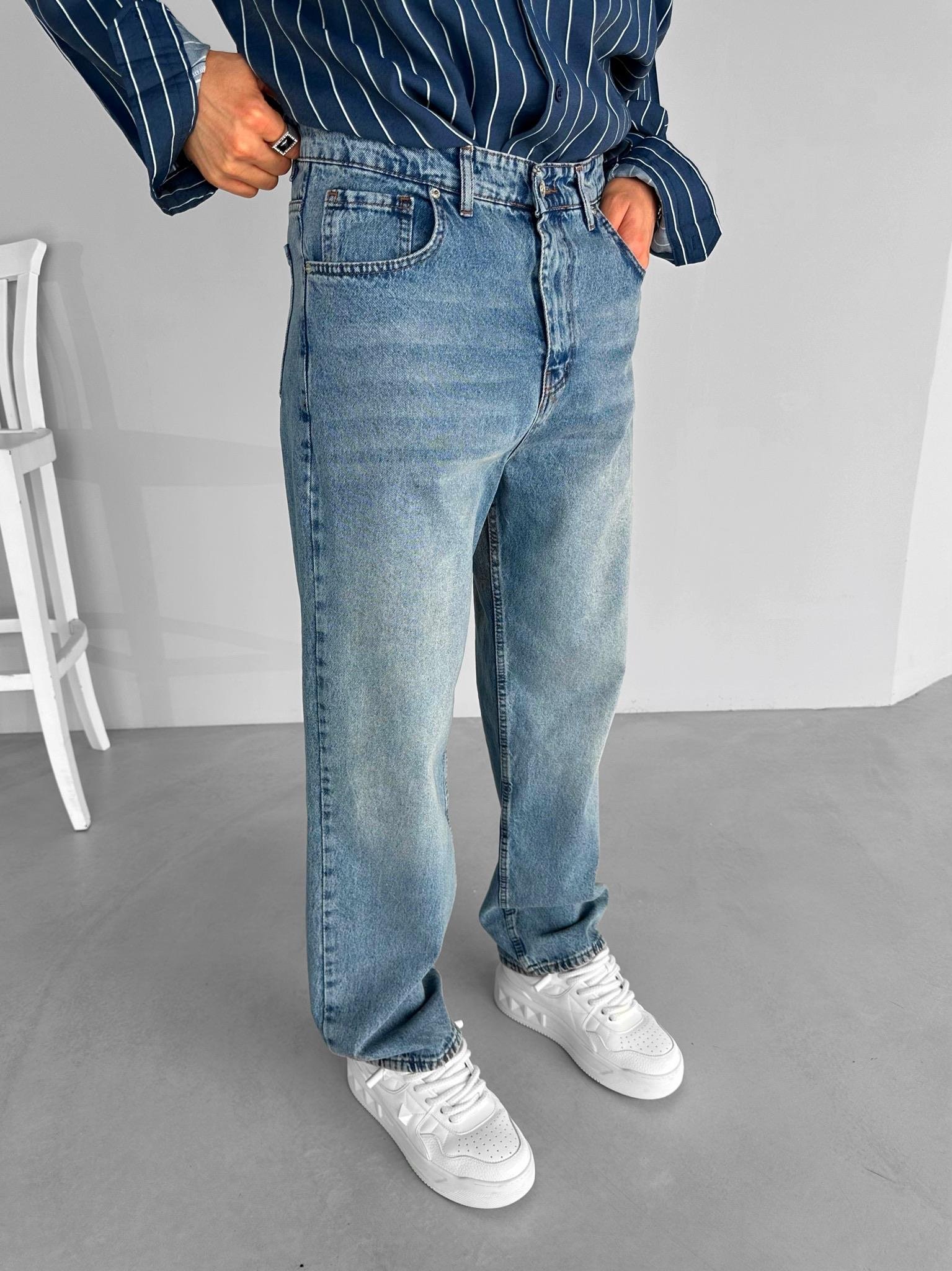 Baggy Fit Dikişli Yıkamalı Jean Kot Pantolon Mavi