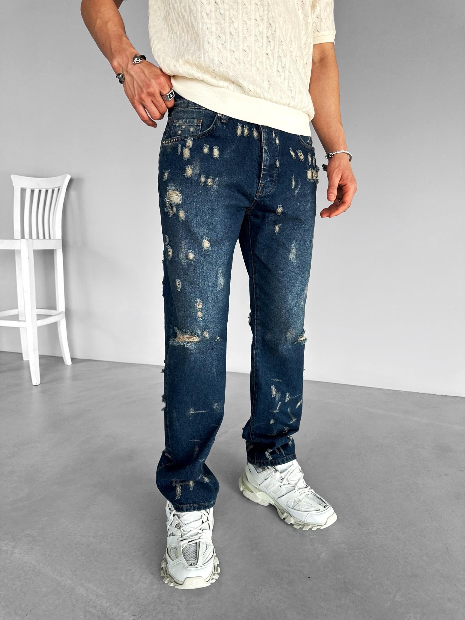 Baggy Fit Distressed Jean Pantolon Lacivert