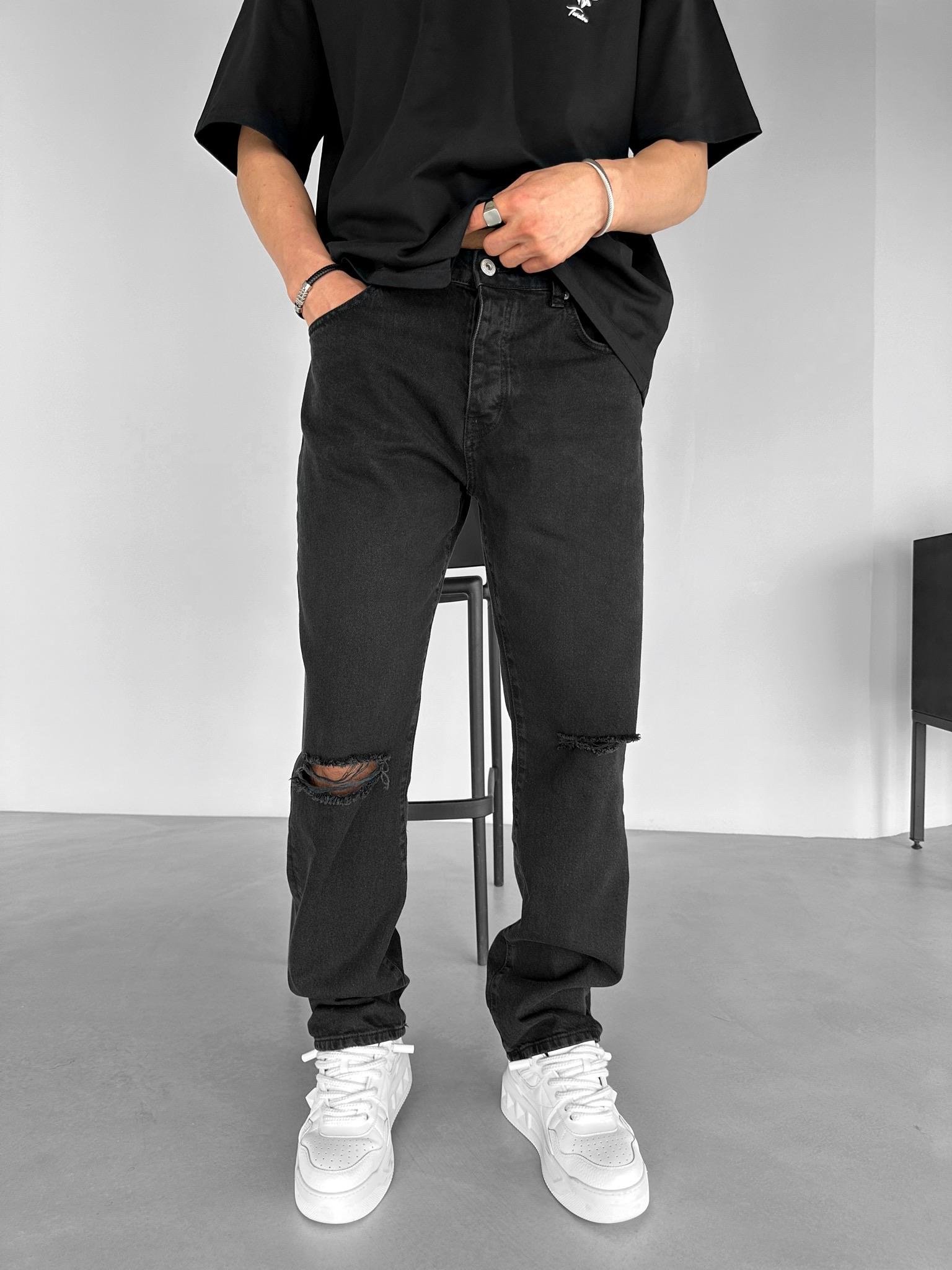 Baggy Fit Distressed Jean Siyah