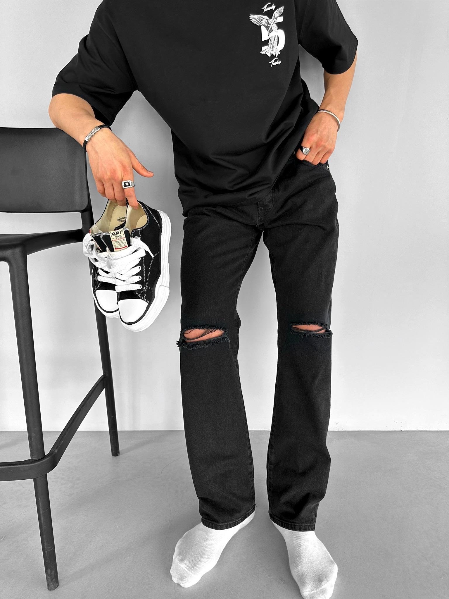 Baggy Fit Distressed Jean Siyah