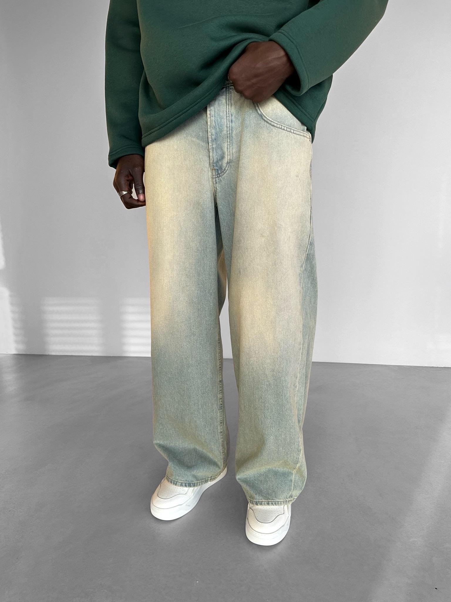 Baggy Fit Eskitme Görünümlü Jean Açık Mavi