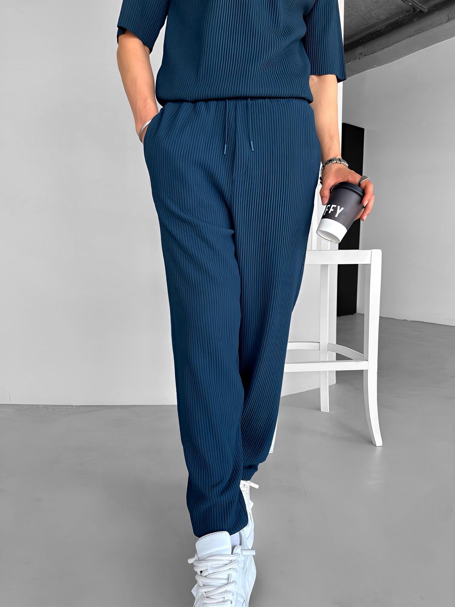 Baggy Fit Fitilli Rahat Pantolon Petrol Mavi