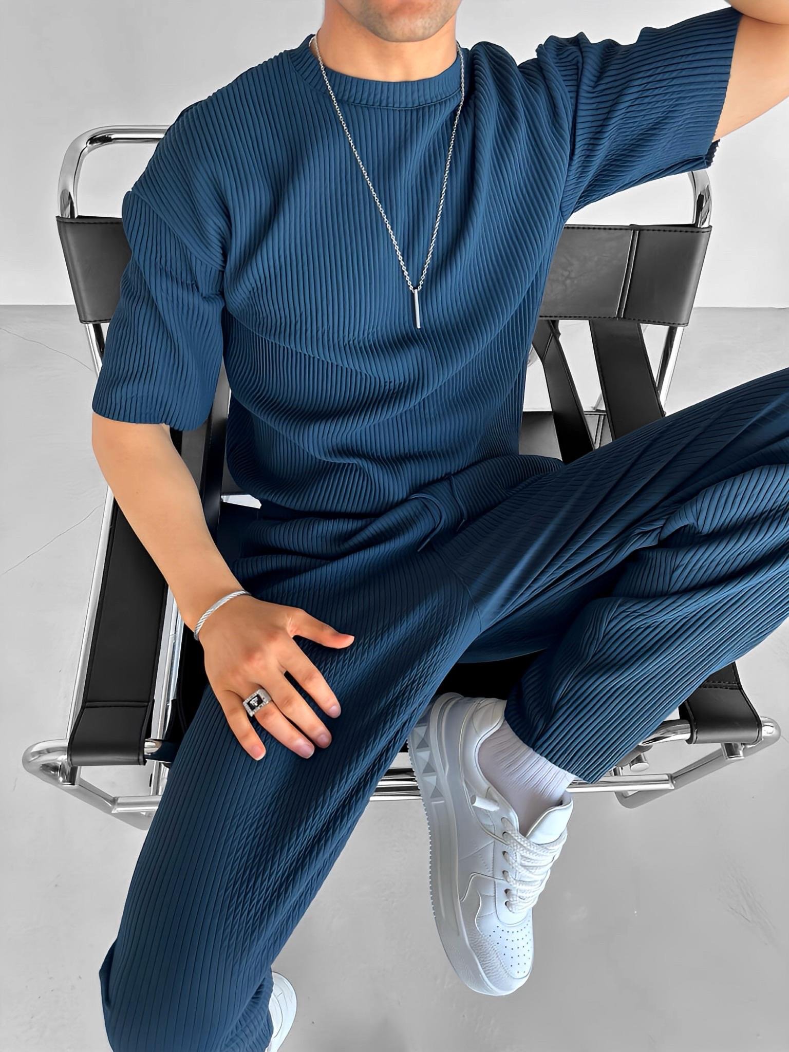 Baggy Fit Fitilli Rahat Pantolon Petrol Mavi