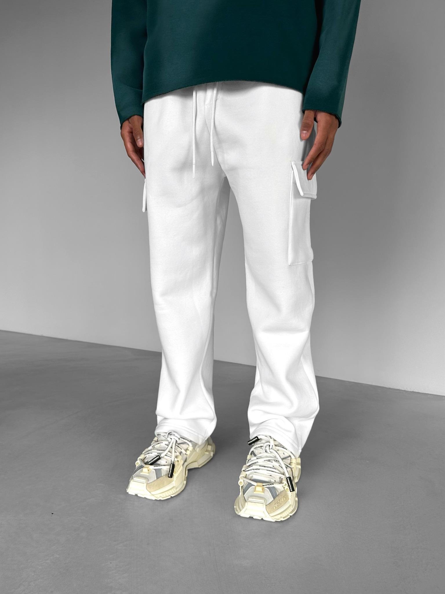 Baggy Fit Kargo Eşofman Beyaz
