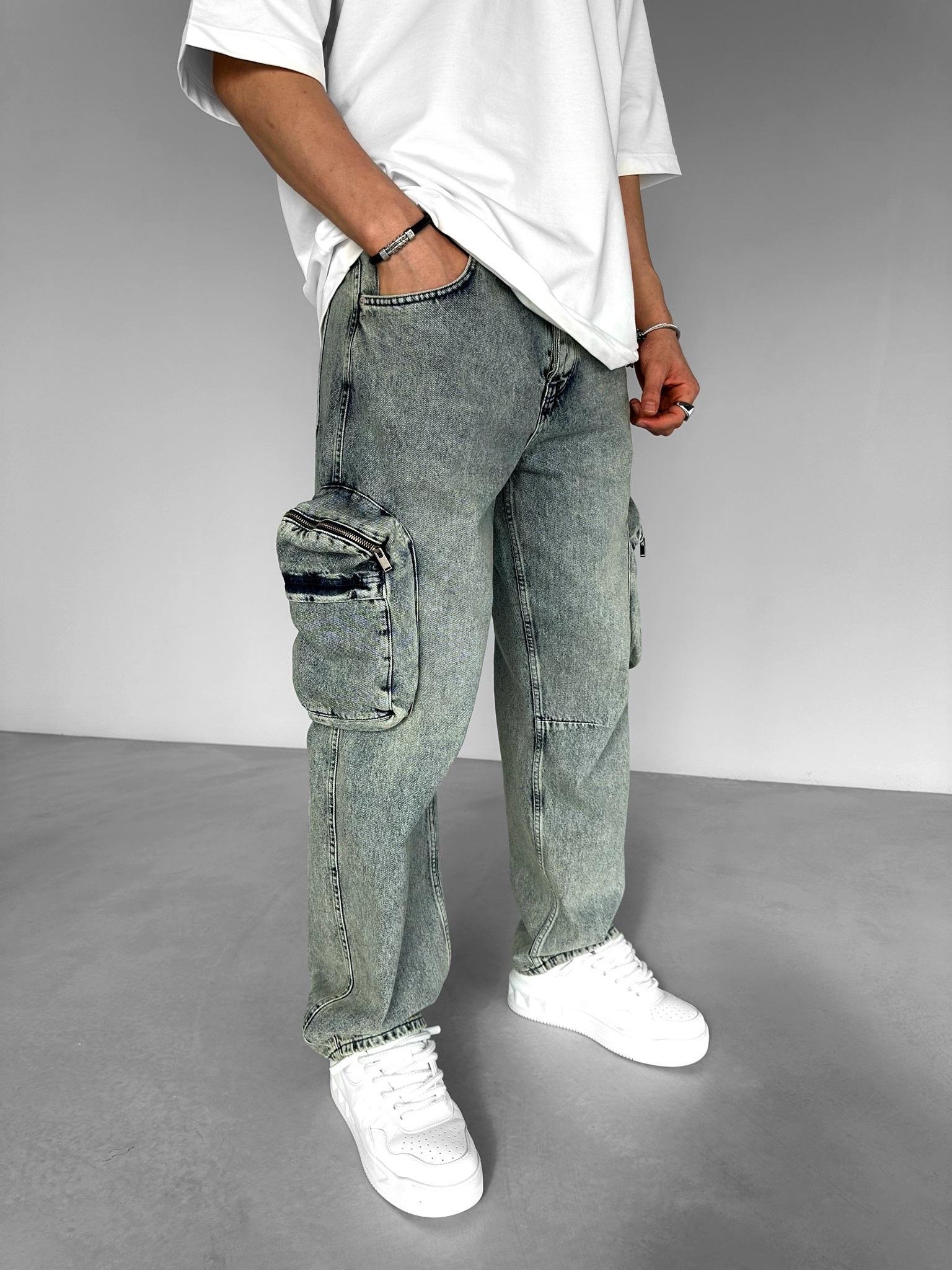 Baggy Fit Kargo Jean Lacivert