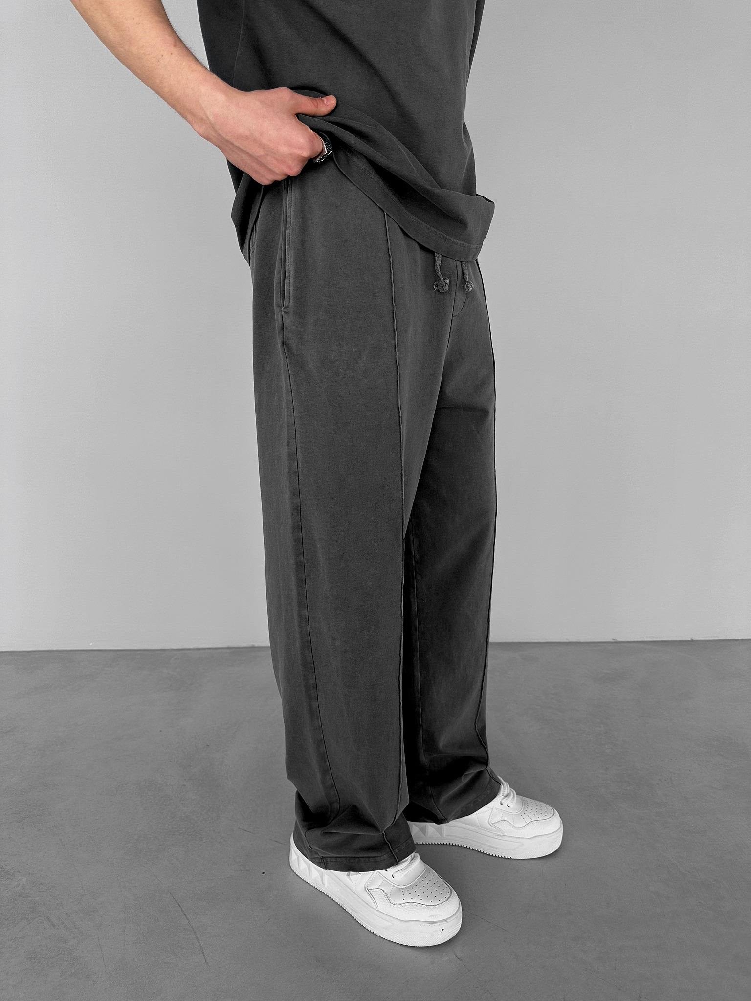 Baggy Fit Önü Çizgi Detaylı Rahat Eşofman Füme