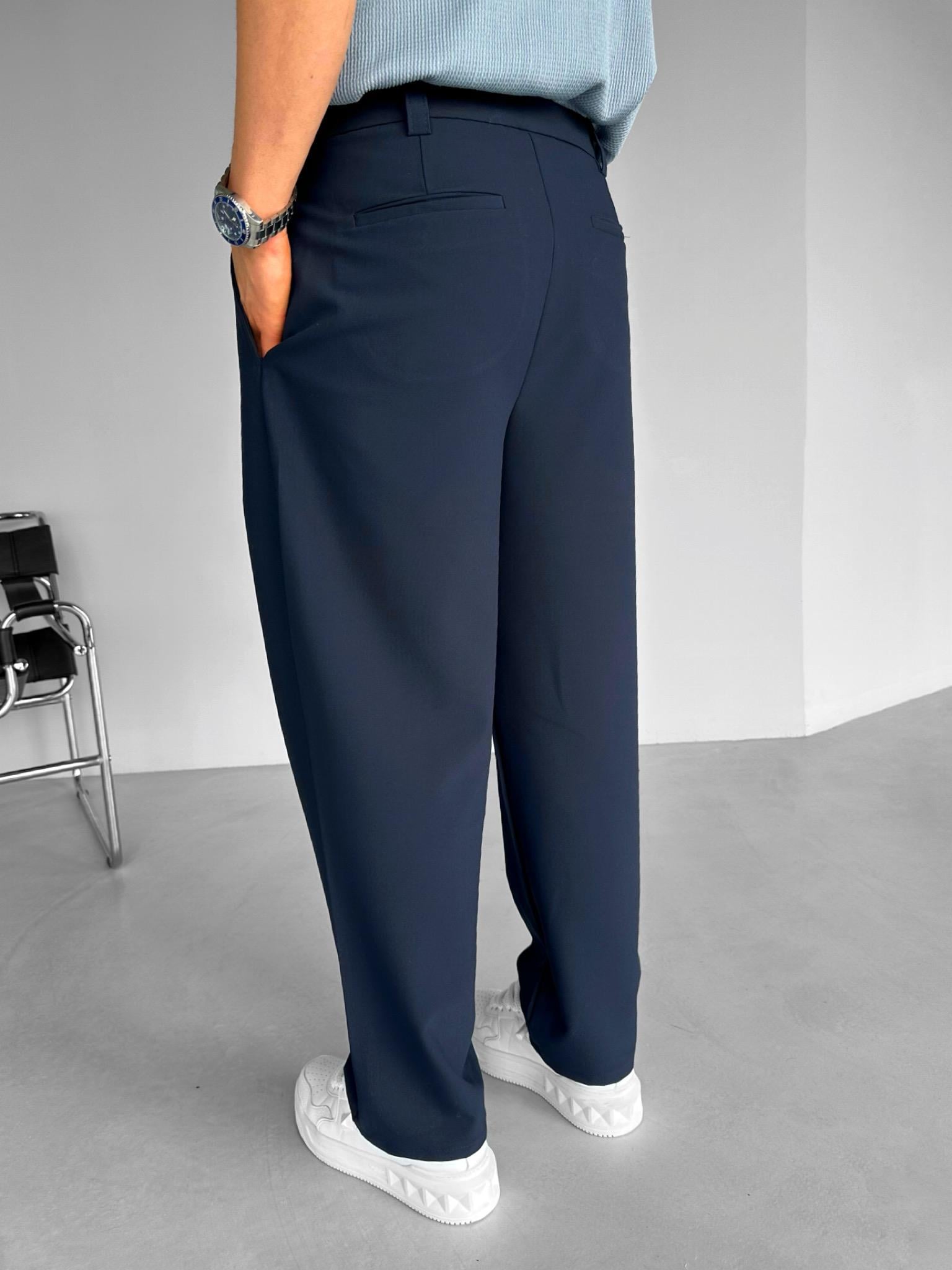 Baggy Fit Pileli Kemer Astarlı Kalın Kumaş Pantolon Lacivert