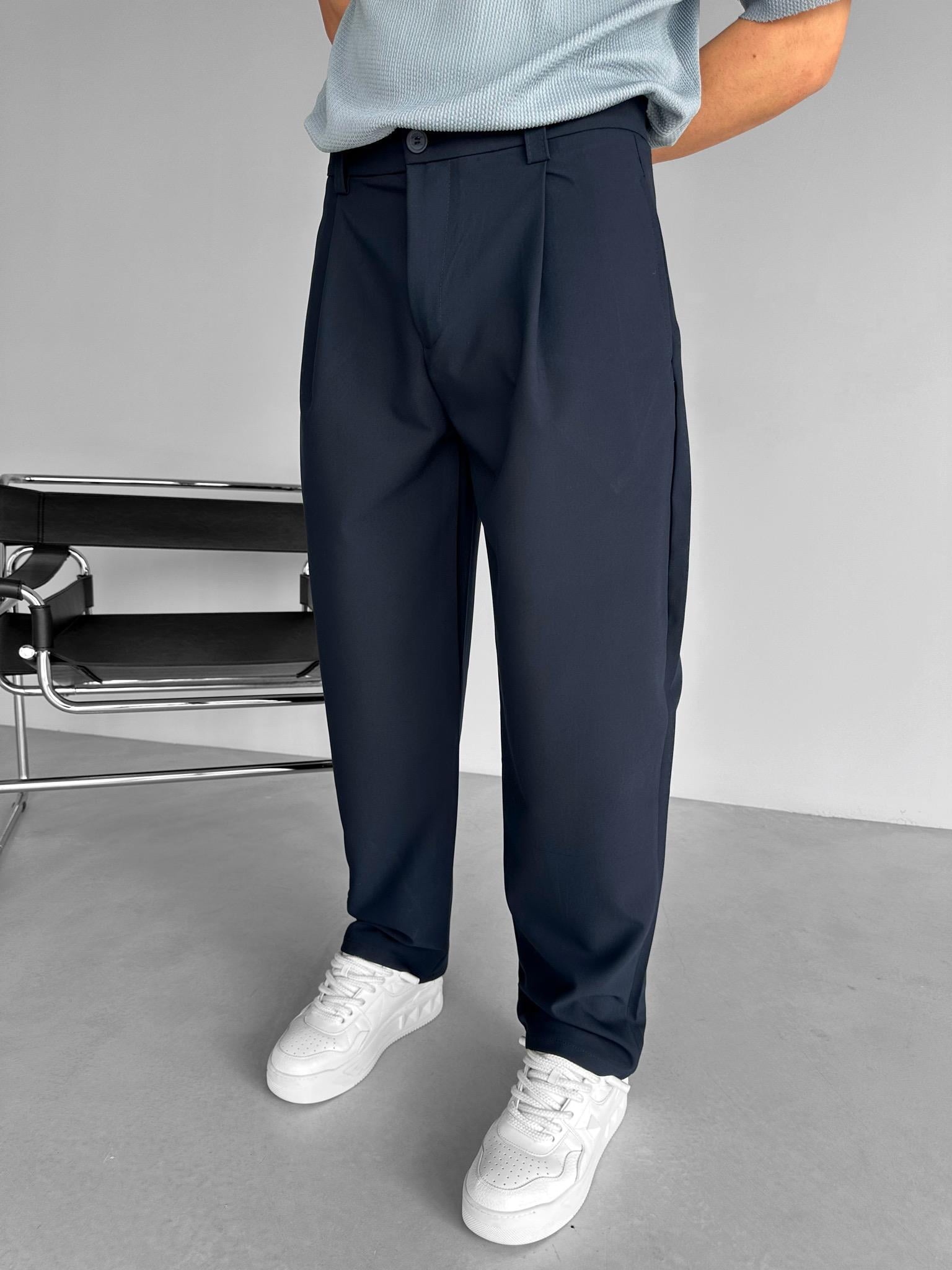 Baggy Fit Pileli Kemer Astarlı Kalın Kumaş Pantolon Lacivert