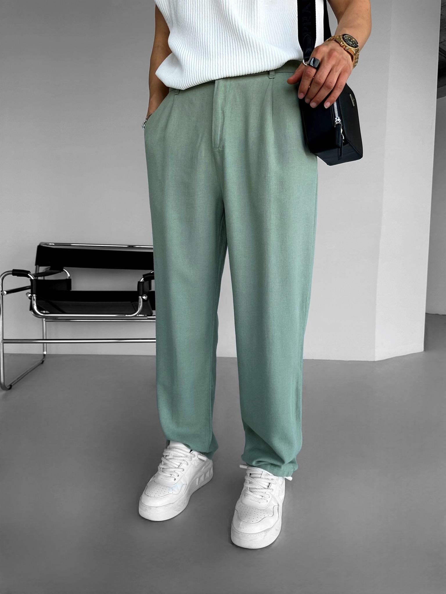 Baggy Fit Pileli Kumaş Pantolon Açık Yeşil