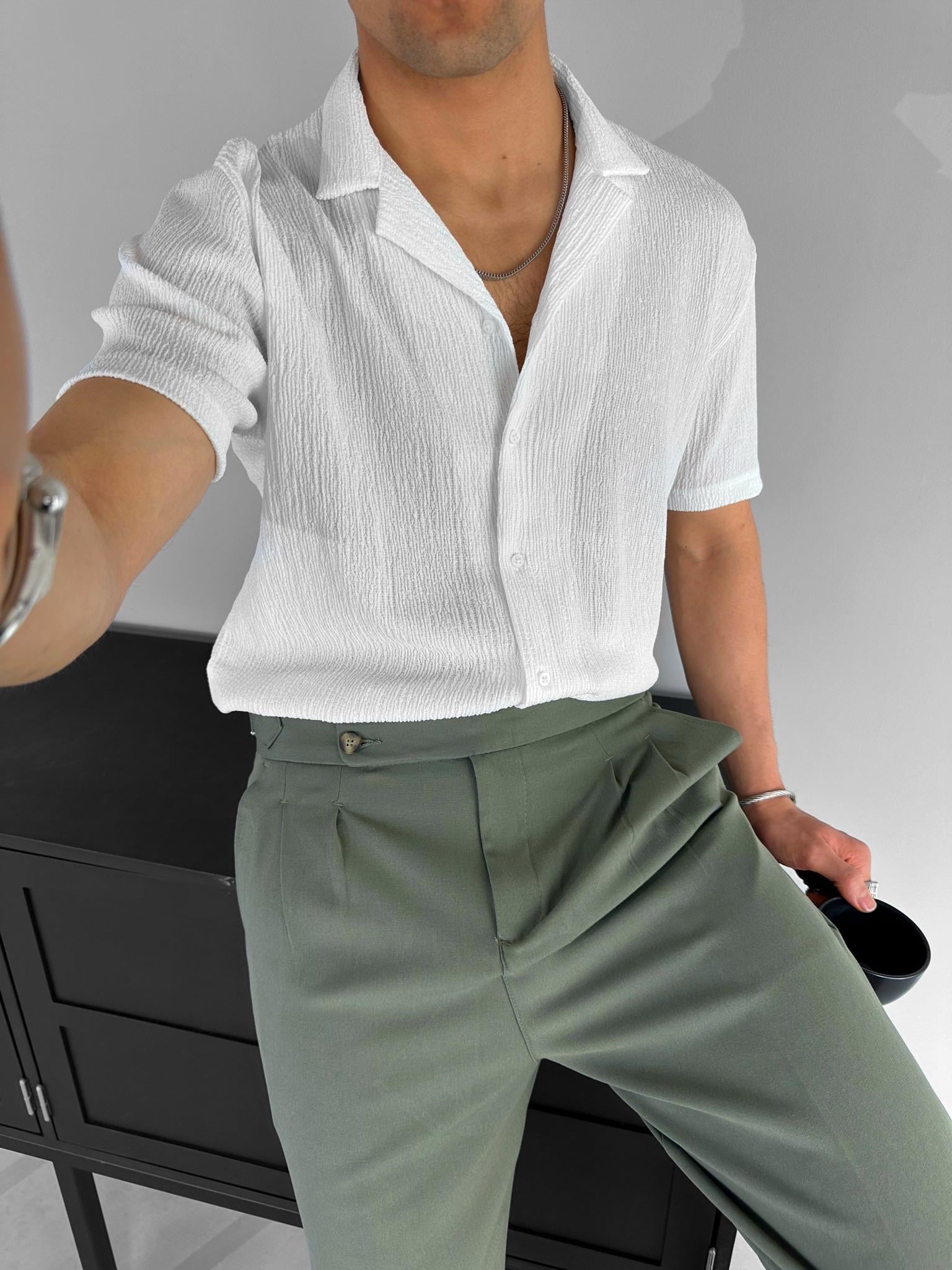 Baggy Fit Yandan Tokalı Pileli Pantolon Yeşil