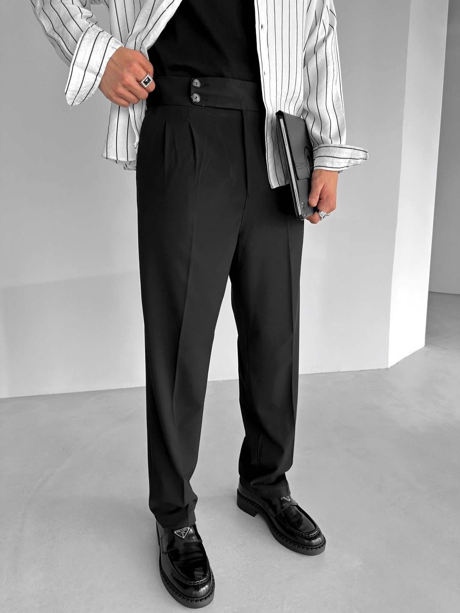 Baggy Fit Yandan Tokalı Pileli Pantolon Siyah