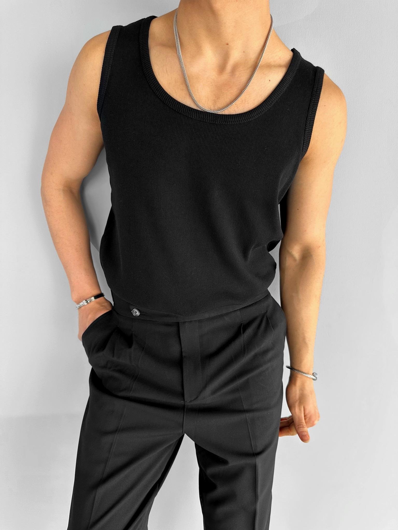 Baggy Fit Yandan Tokalı Pileli Pantolon Siyah