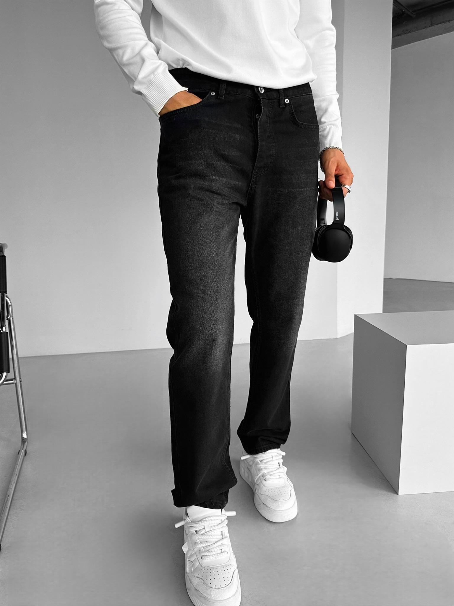Baggy Fit Yıkamalı Jean Siyah