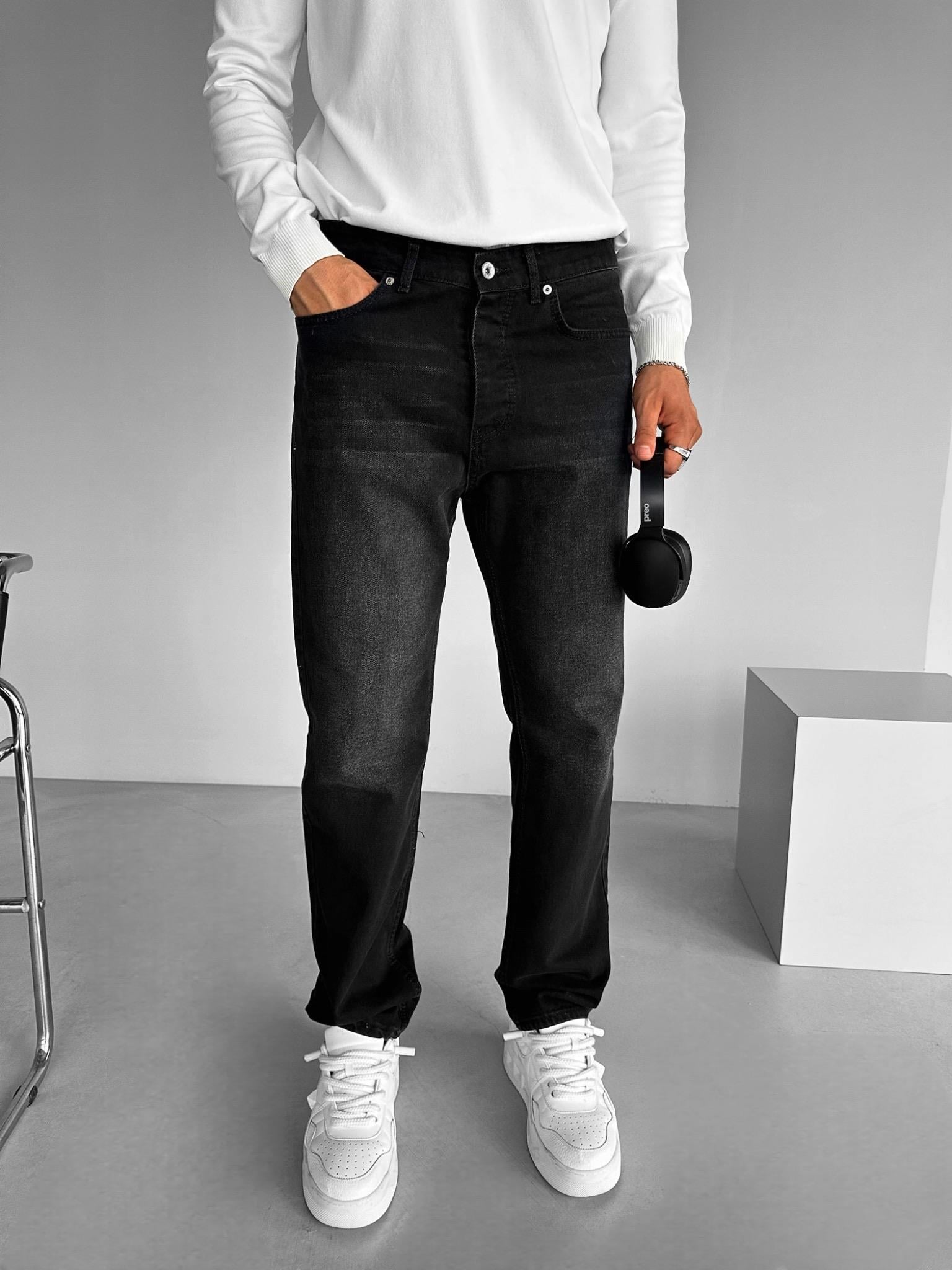 Baggy Fit Yıkamalı Jean Siyah
