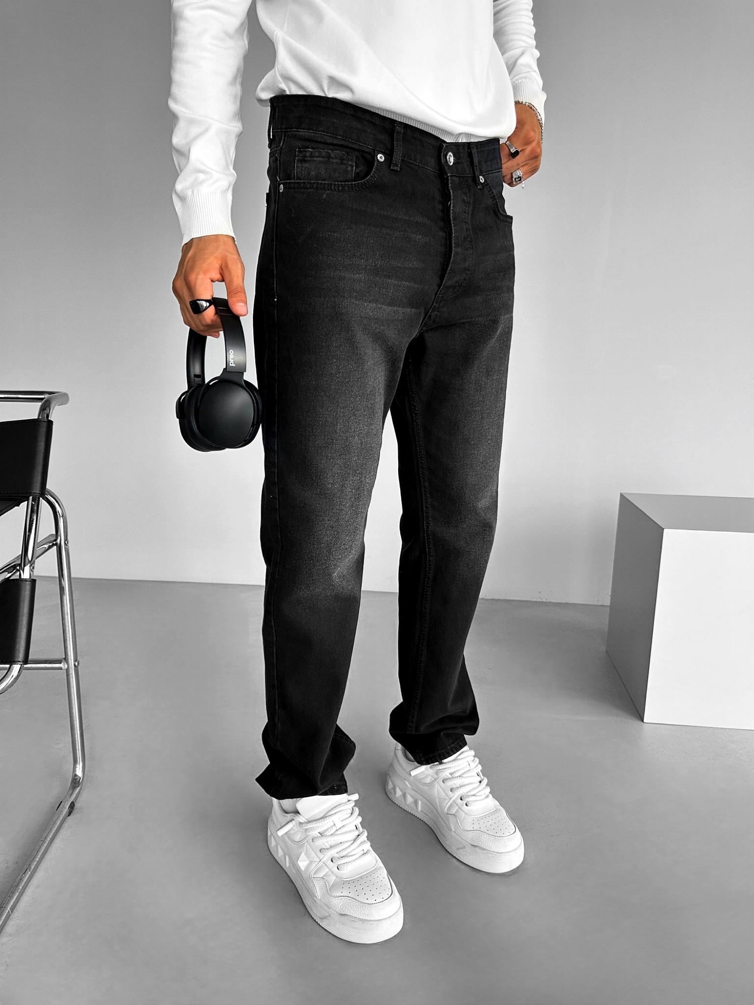 Baggy Fit Yıkamalı Jean Siyah