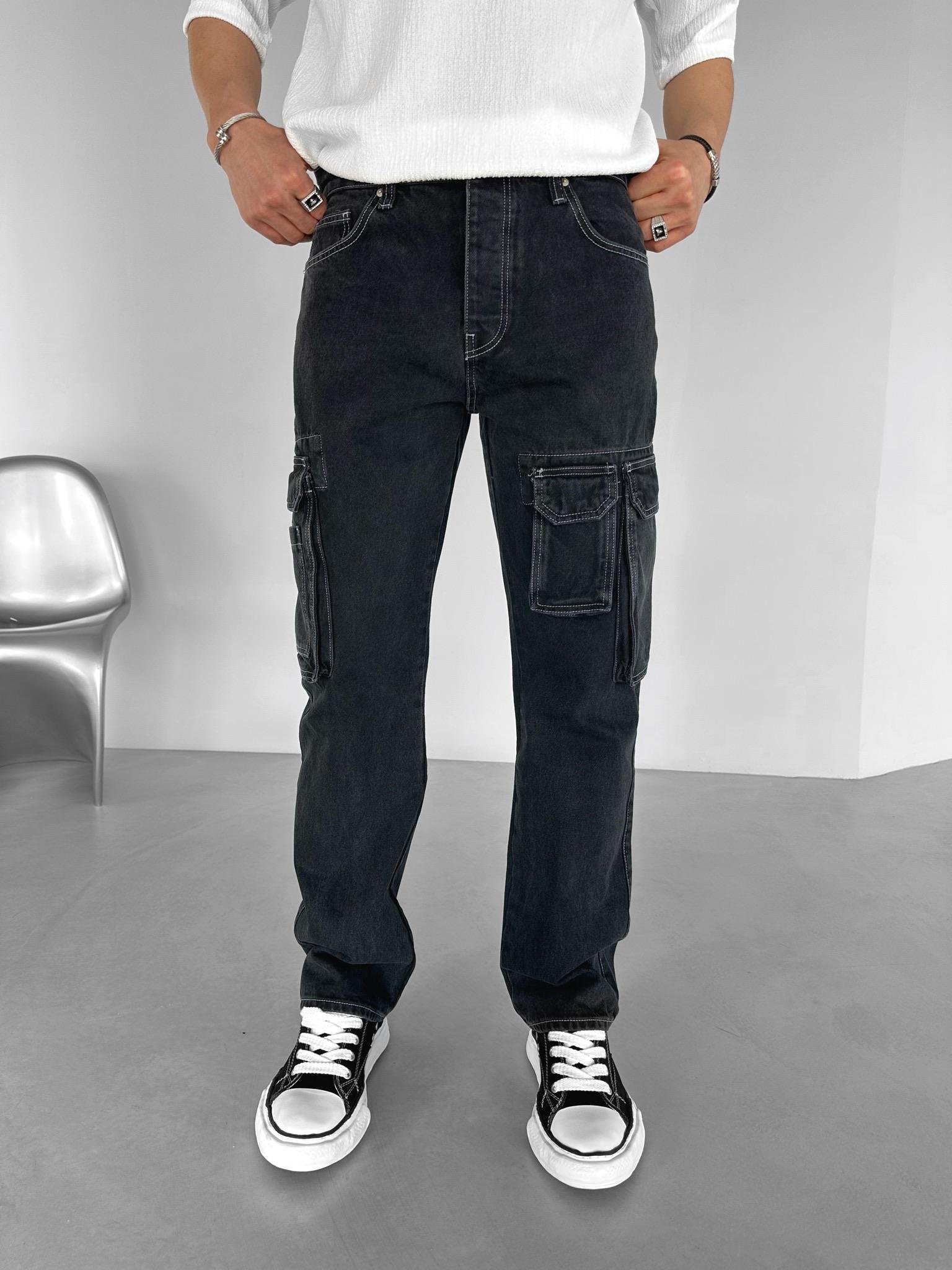 Baggy Fit Yıkamalı Ters Dikiş Detaylı Kapaklı Cepli %100 Pamuk Kargo Pantolonu Siyah