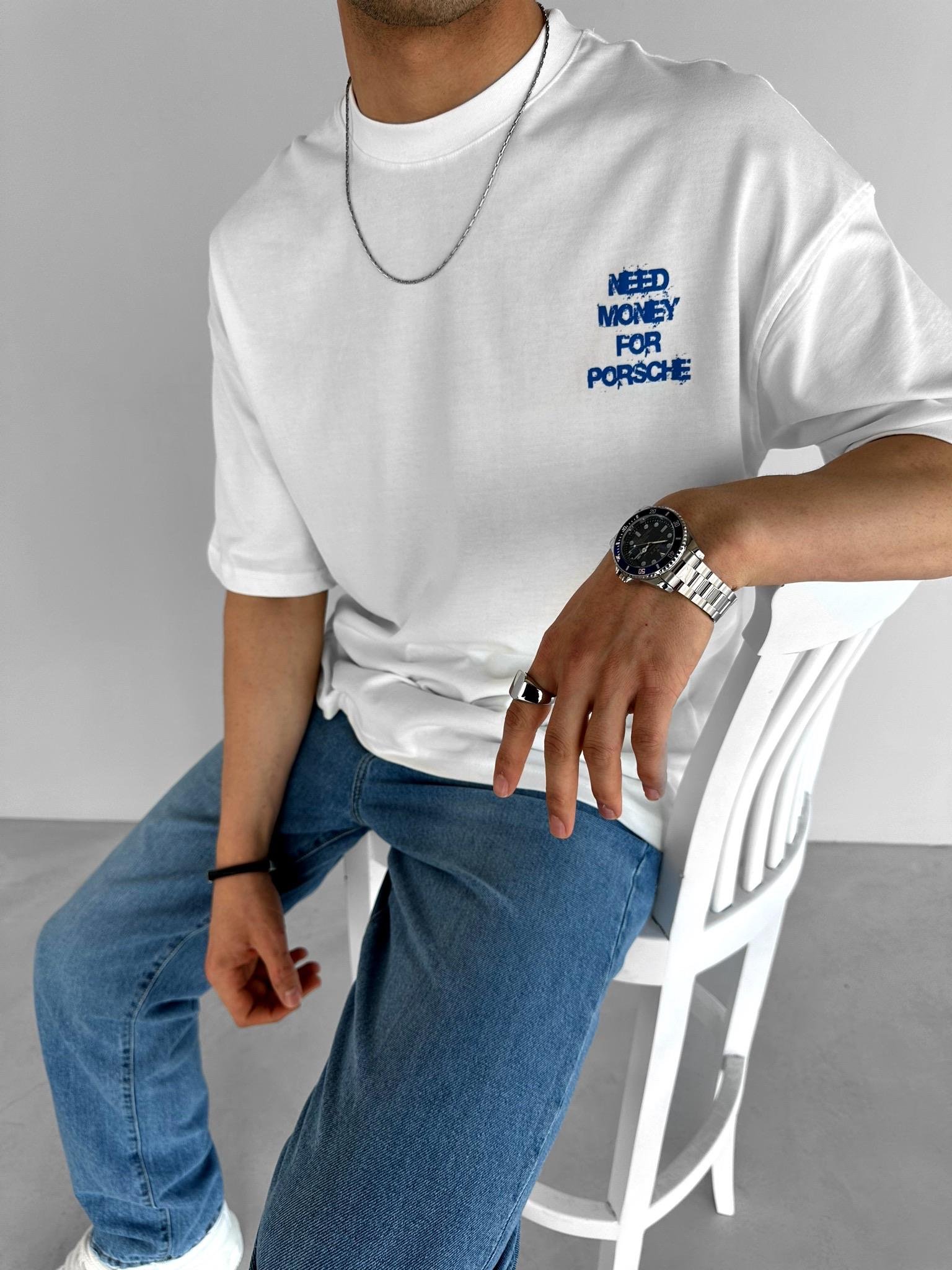 Baskılı %100 Pamuk Oversize T-Shirt Beyaz