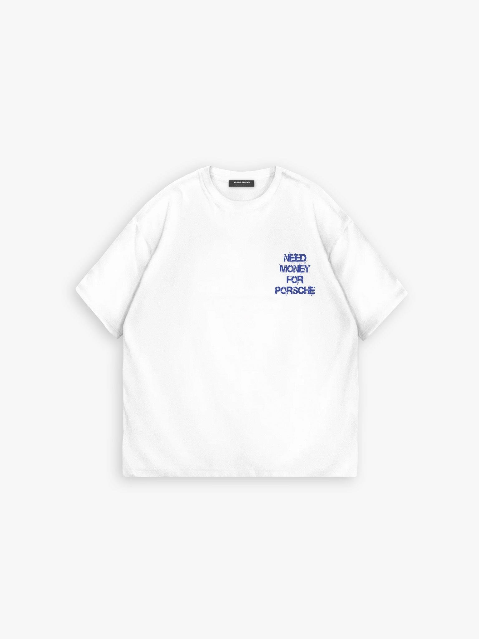 Baskılı %100 Pamuk Oversize T-Shirt Beyaz