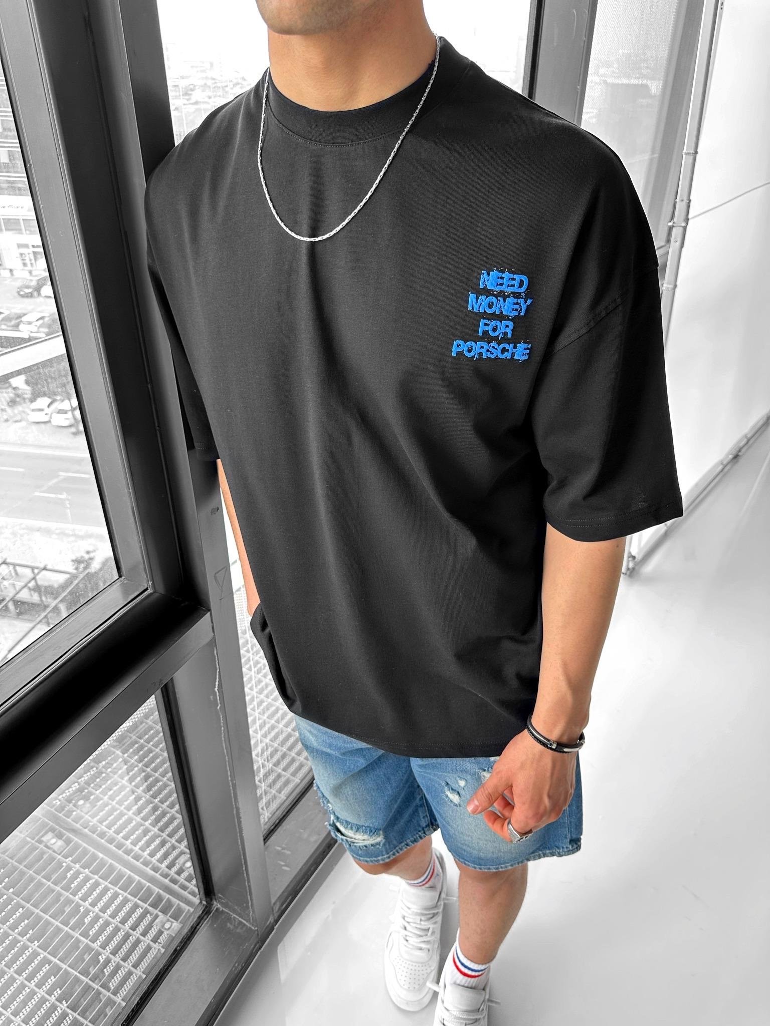 Baskılı %100 Pamuk Oversize T-Shirt Siyah
