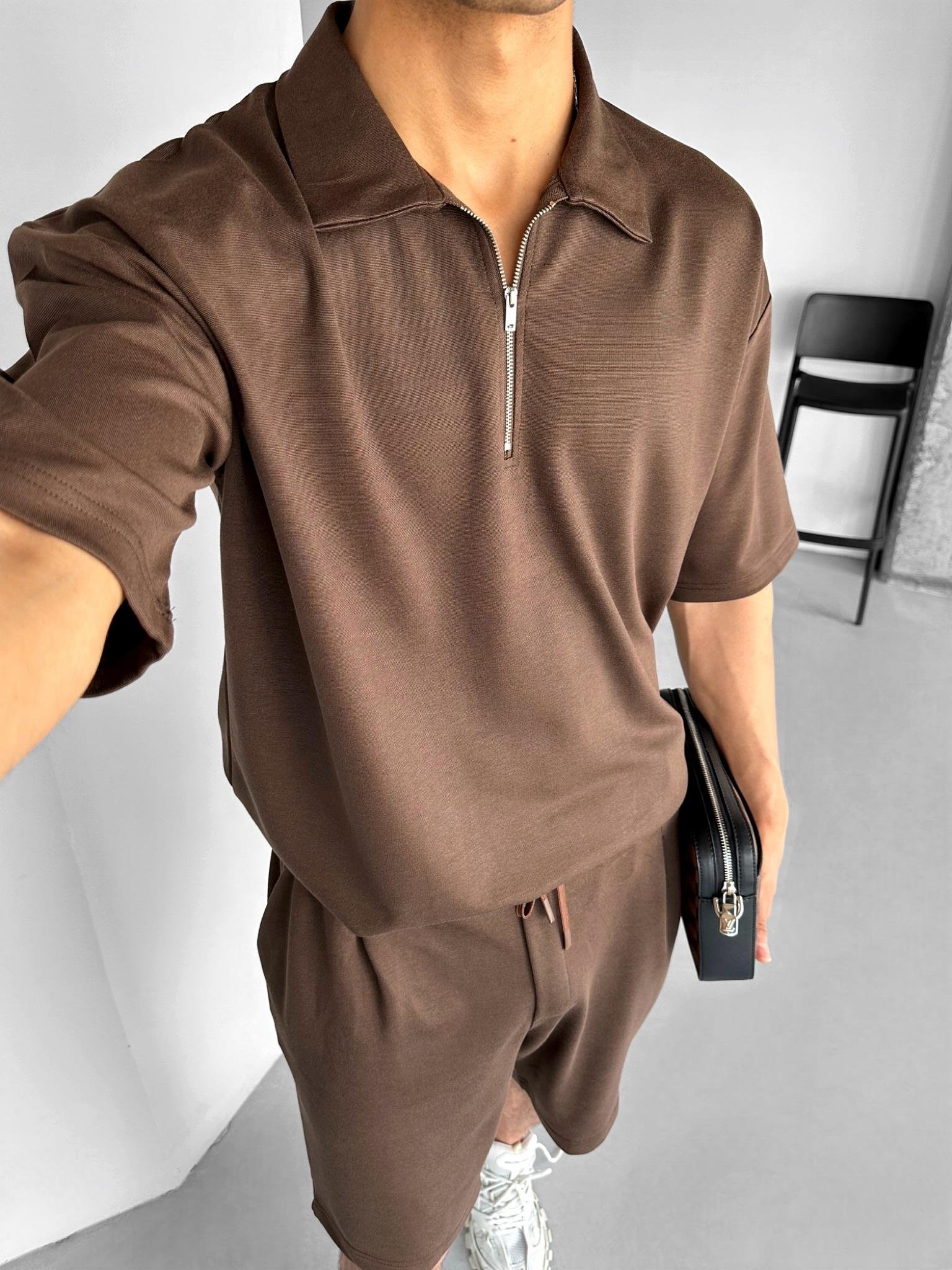 Beli Lastikli Basic Şort Kahve