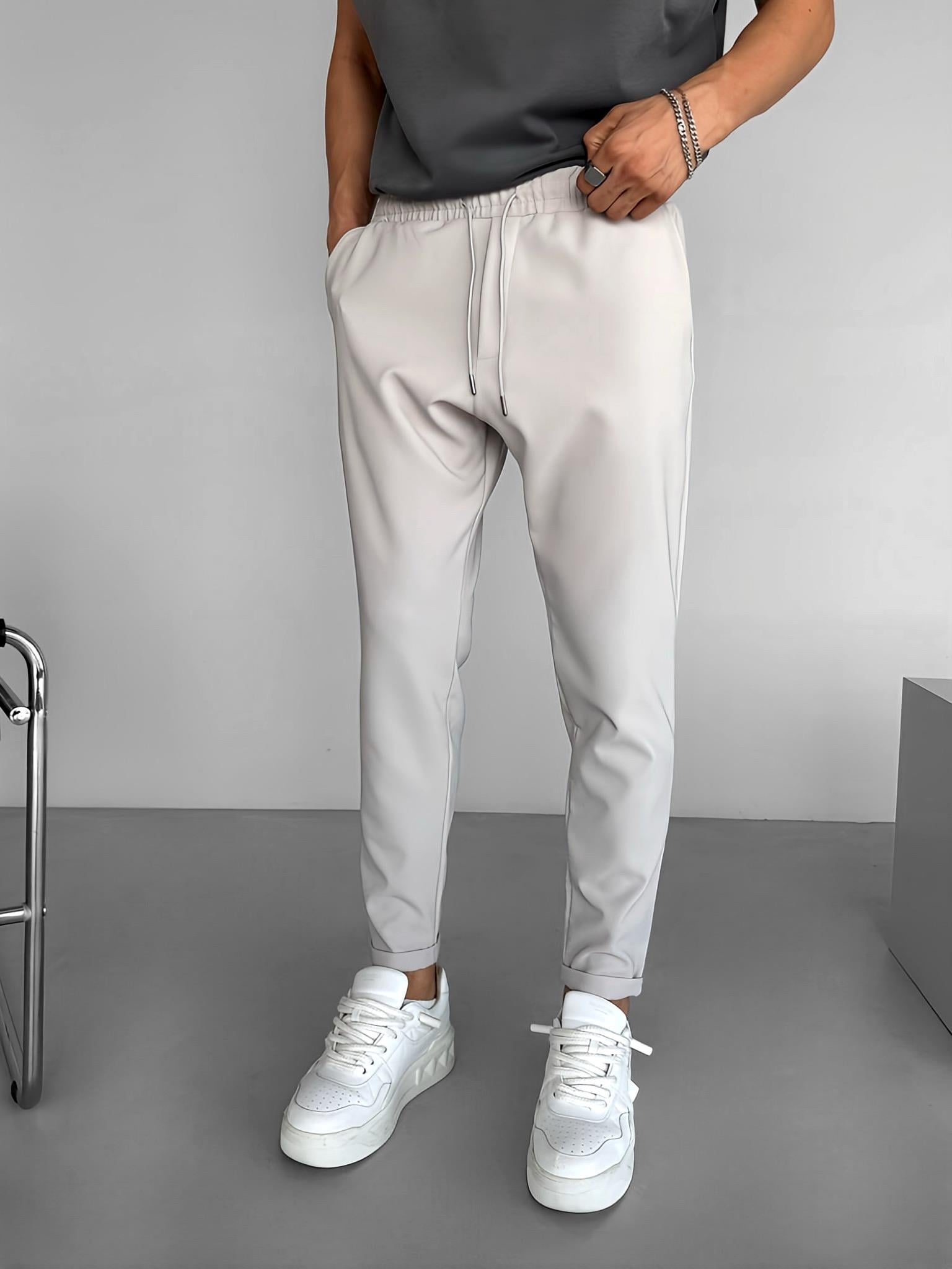 Beli Lastikli Slim Fit Esnek Pantolon Gri