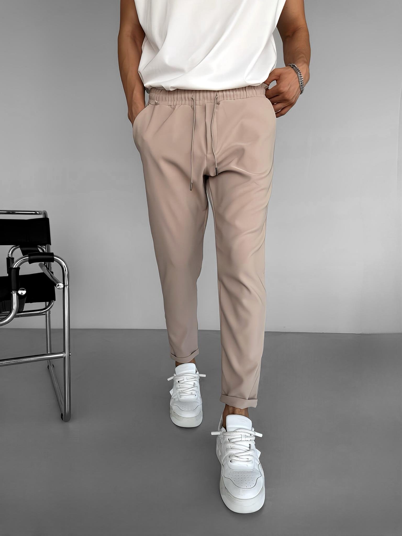 Beli Lastikli Slim Fit Esnek Pantolon Bej