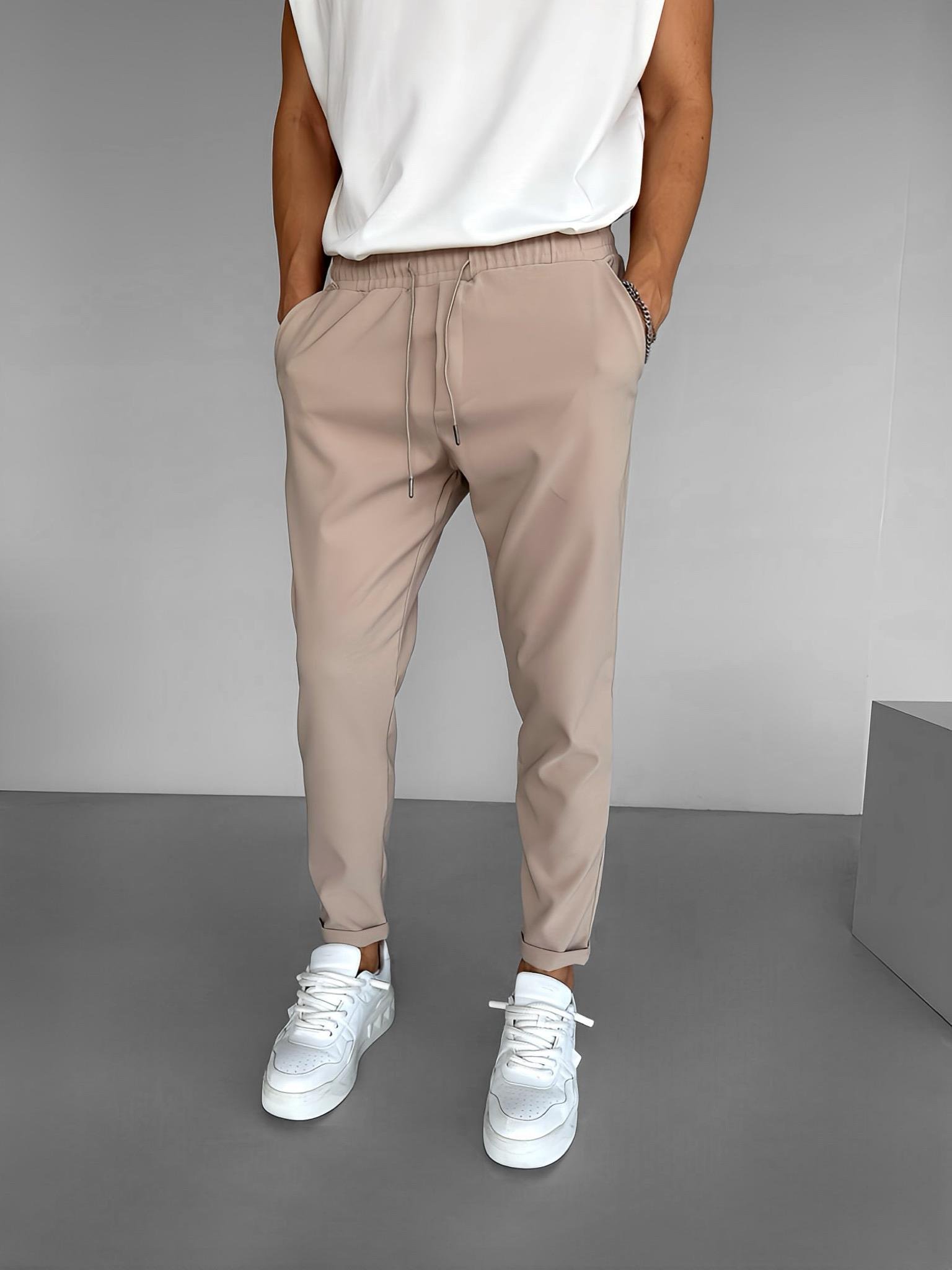 Beli Lastikli Slim Fit Esnek Pantolon Bej